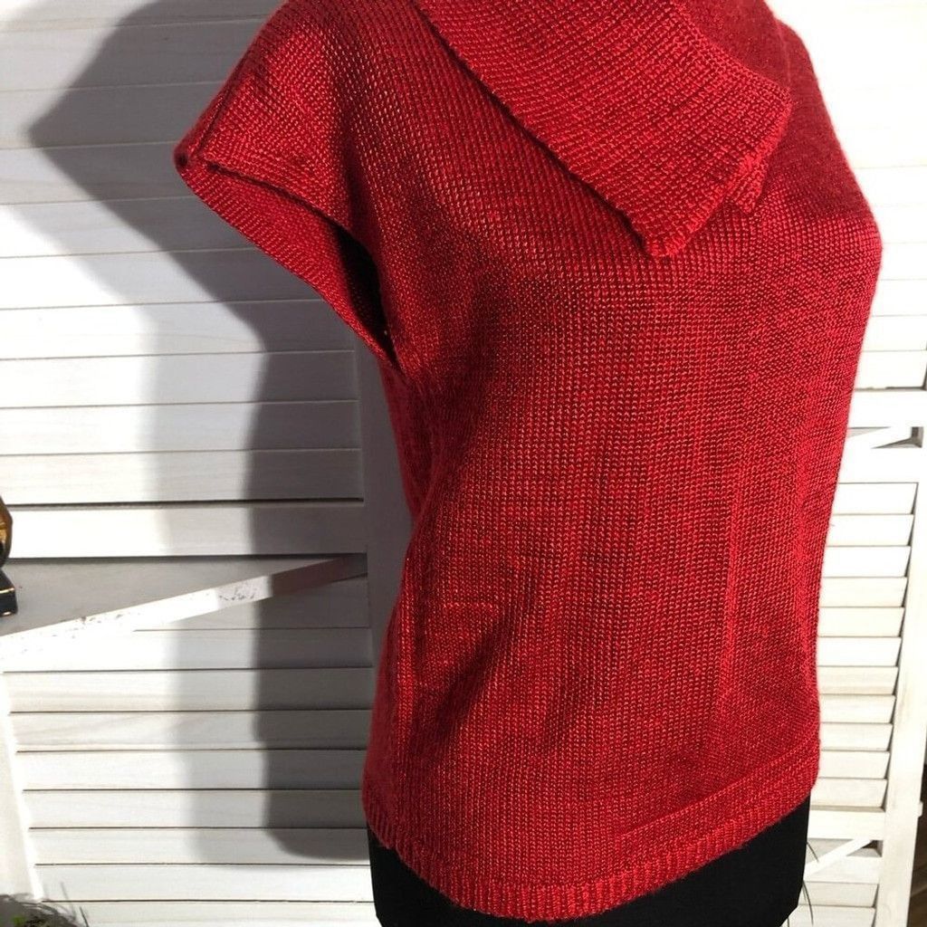 Vintage 90s Koret Knit Blouse Sweater Collar Short Sleeves Red sz S Size S / US 4 / IT 40 - 7 Thumbnail