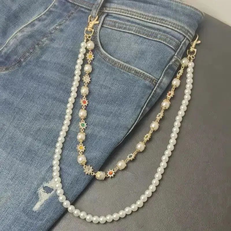 Jewelry Ingemark Simple Imitation Pearl Rhinestone Waist Chain Pant Size ONE SIZE - 4 Thumbnail