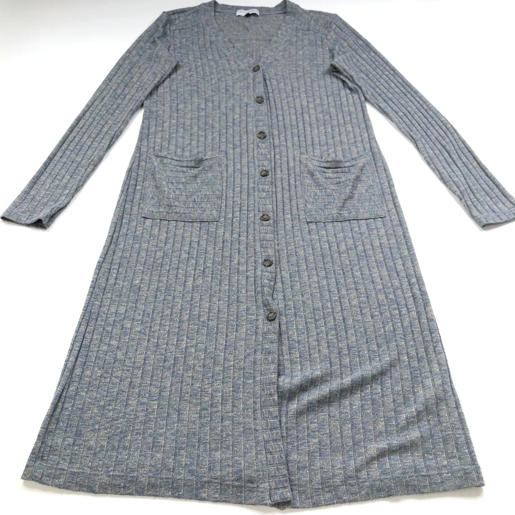 Michael Stars Michael Stars Medium Button Rayon V-Neck Ribbed Knit Striped Sweater Gray MINT Size M / US 6-8 / IT 42-44 - 2 Thumbnail