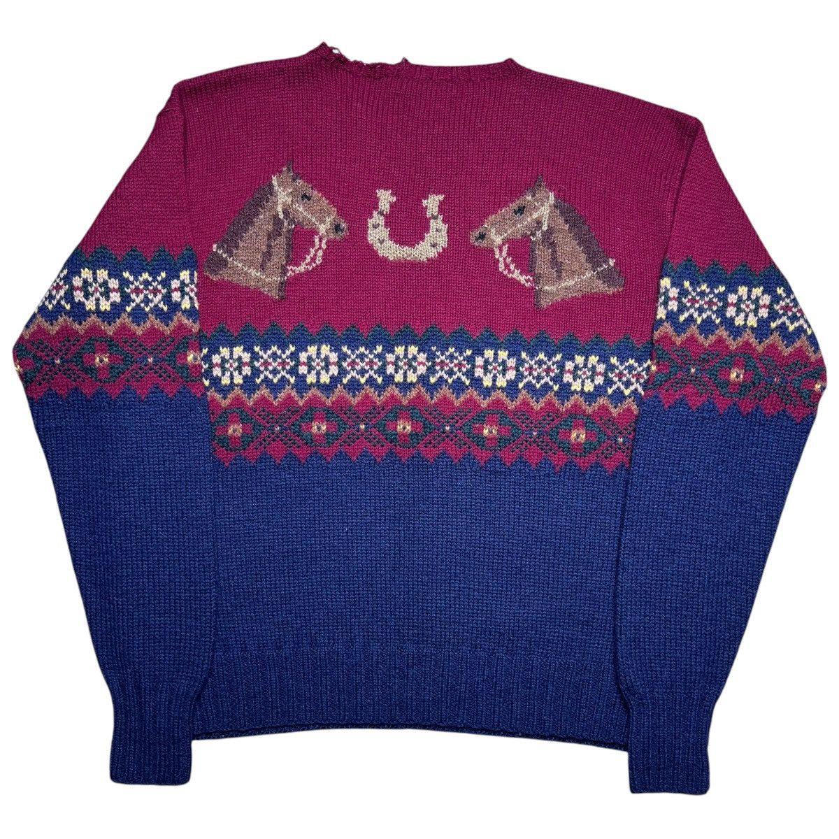 1990s Polo Ralph Lauren Horse Horseshoe Hand Knit Sweater