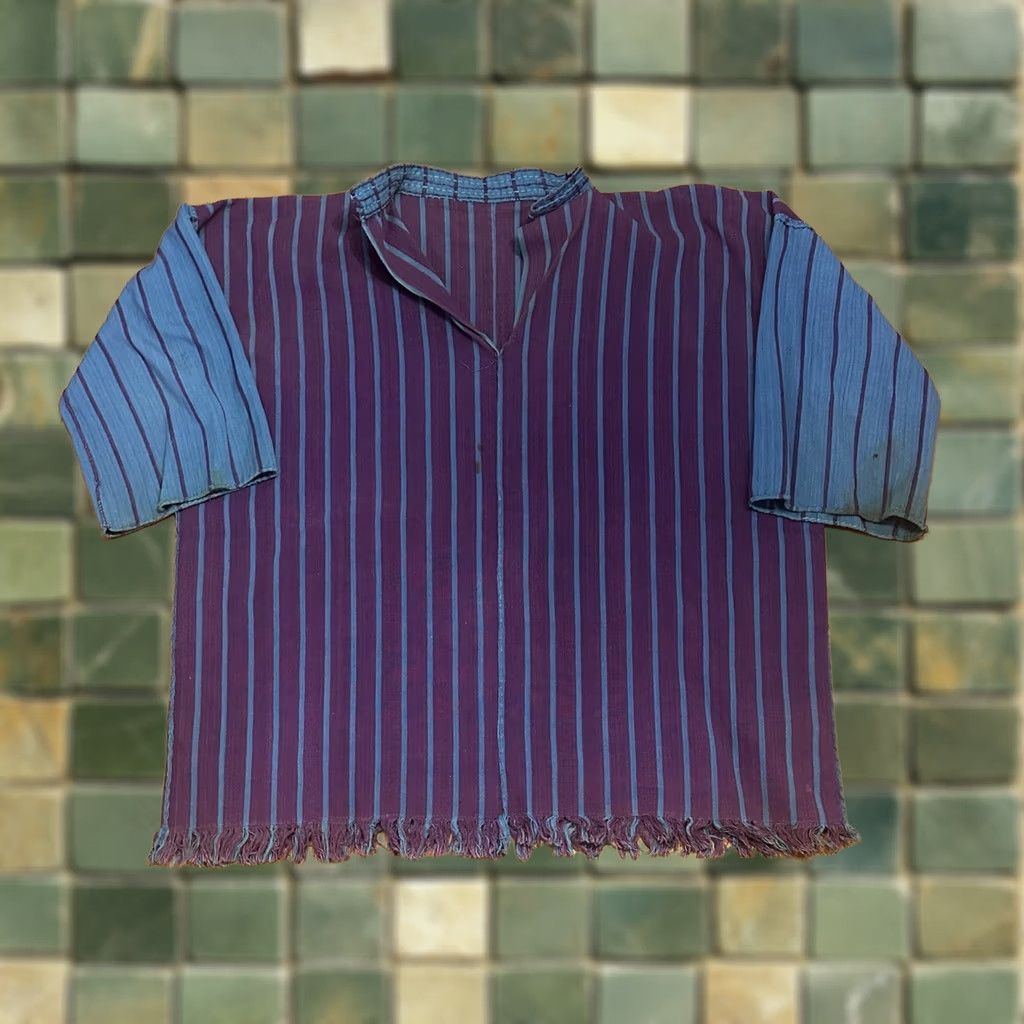 Vintage VINTAGE Guatemalan Shirt XL 70s 80s Striped Hippie Open V Neck Purple Button Mens Size US XL / EU 56 / 4 - 1 Thumbnail