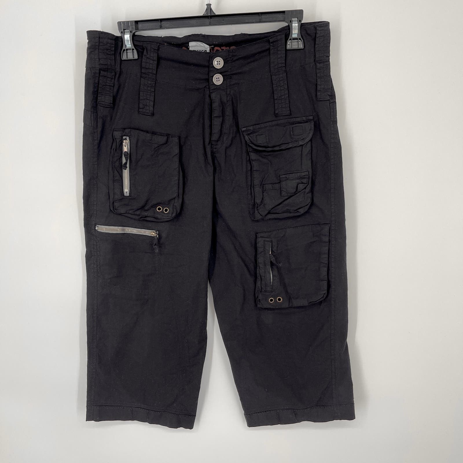 image of Pete & Greta By Johnny Was Cotton Cargo Capri Pants 6 Black, Women's (Size 28)