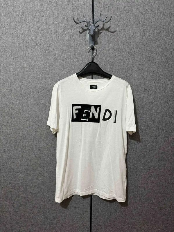 Fendi Fendi Men's White Cotton Logo T-Shirt 0089 Size US M / EU 48-50 / 2 - 1 Thumbnail
