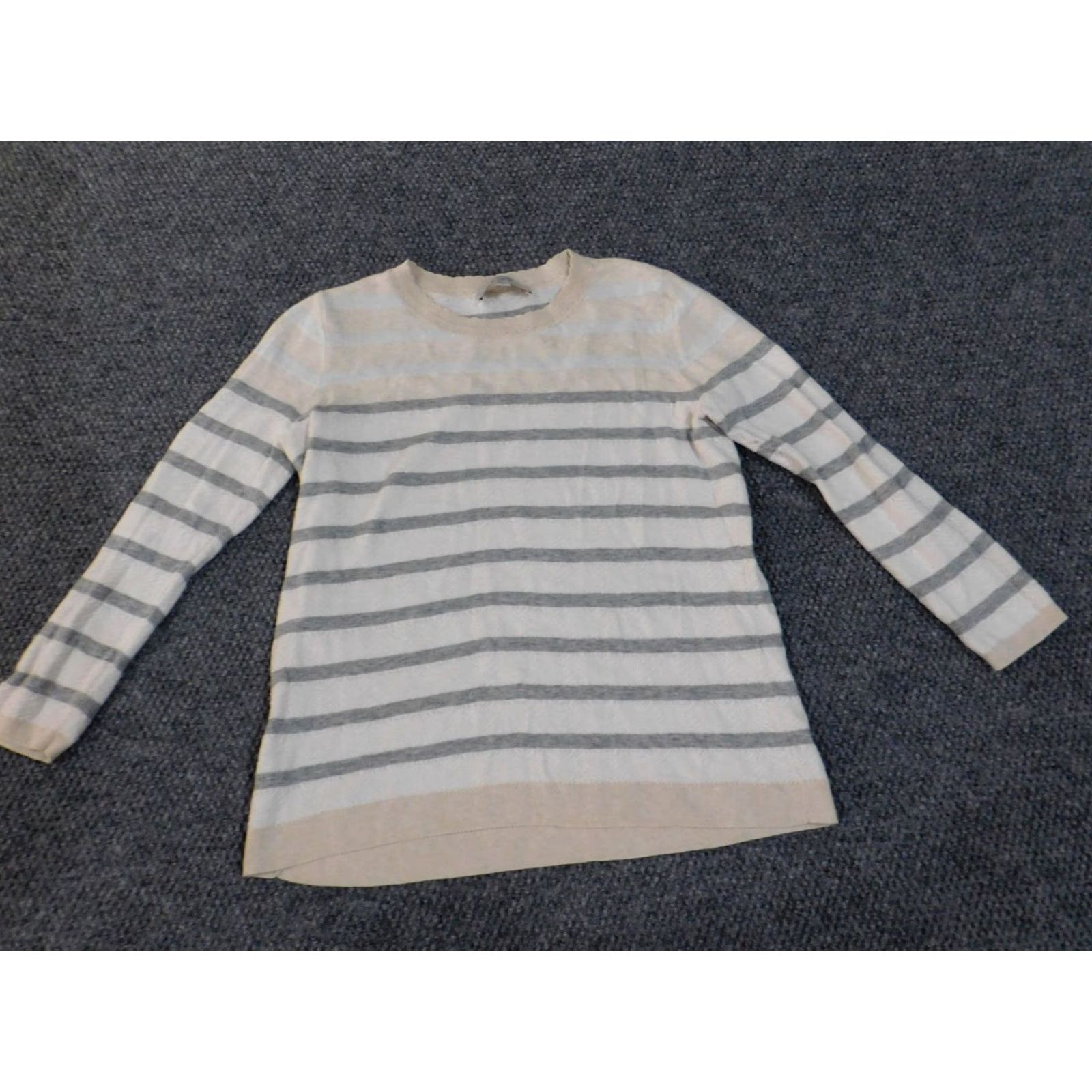 Loft LOFT Sweater Shirt Womens Medium White Striped Crew Neck Pullover Cotton Knit Colorful Modern Modern Casual Size M / US 6-8 / IT 42-44 - 3 Thumbnail