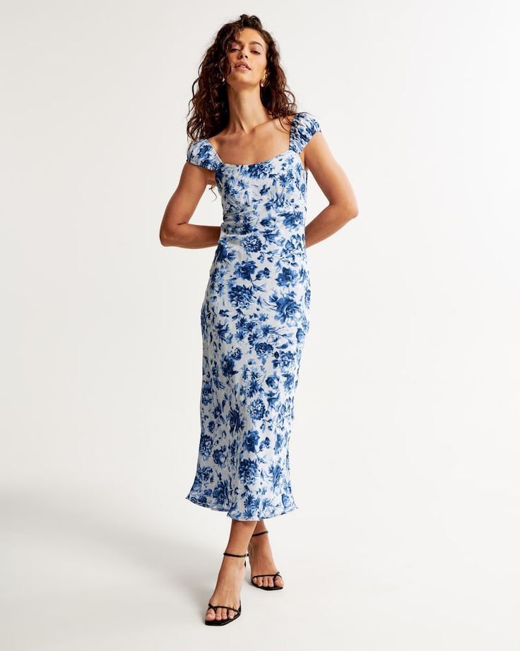 image of Abercrombie Fitch Abercrombie And Fitch Slip Floral Sheath Emerson Poplin S in Blue, Women's (Size 