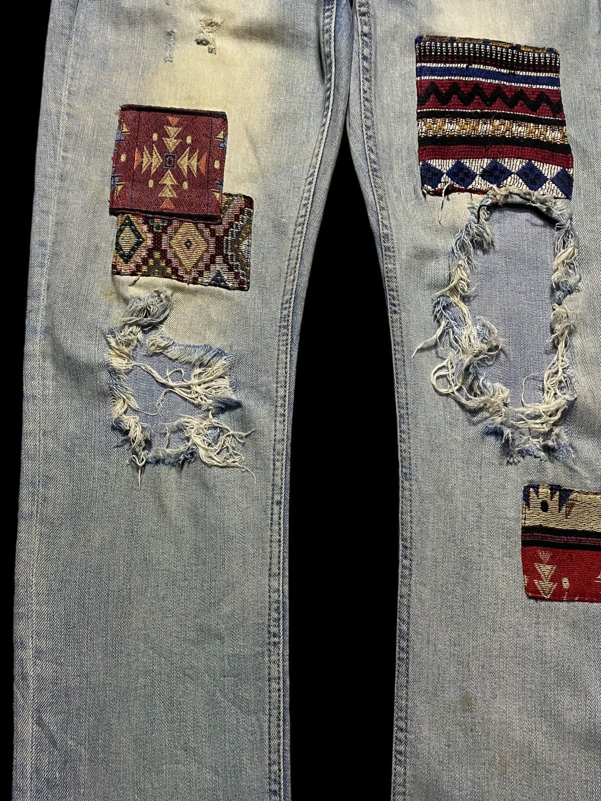 Guess × Pleasures Vintage Guess Blue Patched Ripped Seditionary Skinny Jeans Size US 32 / EU 48 - 9 Thumbnail
