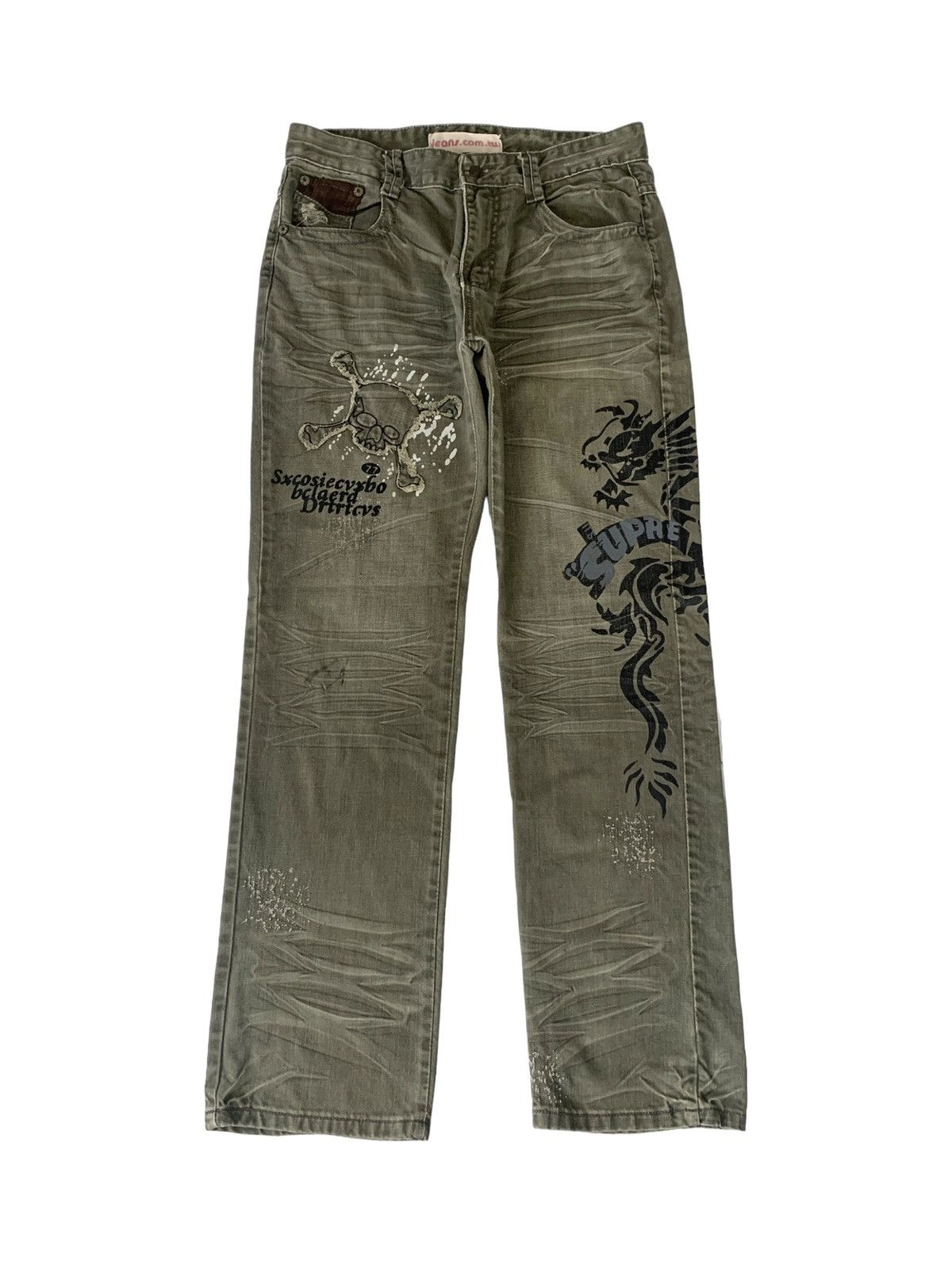 Japanese Brand Japan Skull & Dragon Designer Distressed Style Size US 33 - 2 Thumbnail