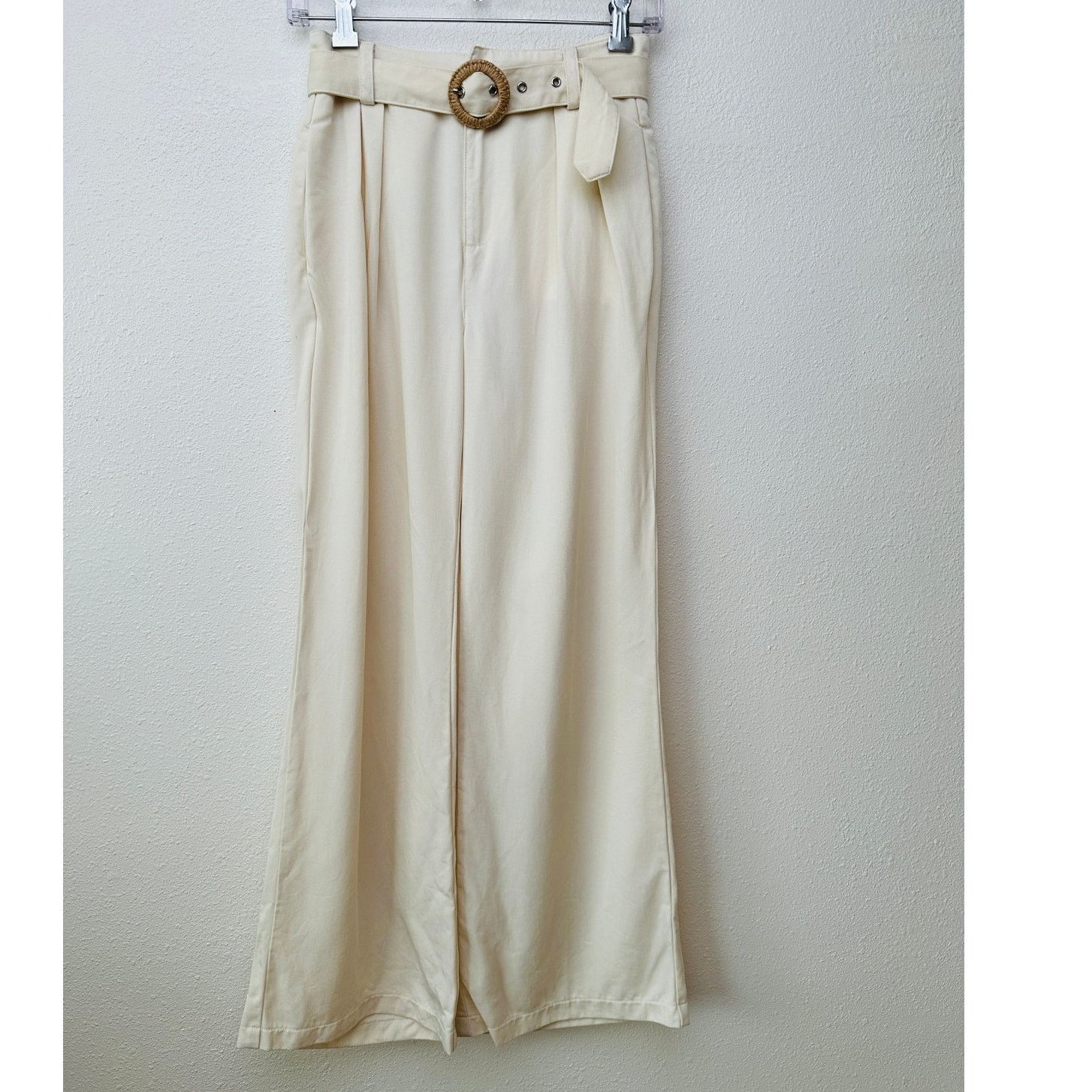 Paige PAIGE Birch Cream Wide Leg Pleated Pants w/ Belt Women US 0 Size 25" / US 0 / IT 36 - 2 Thumbnail