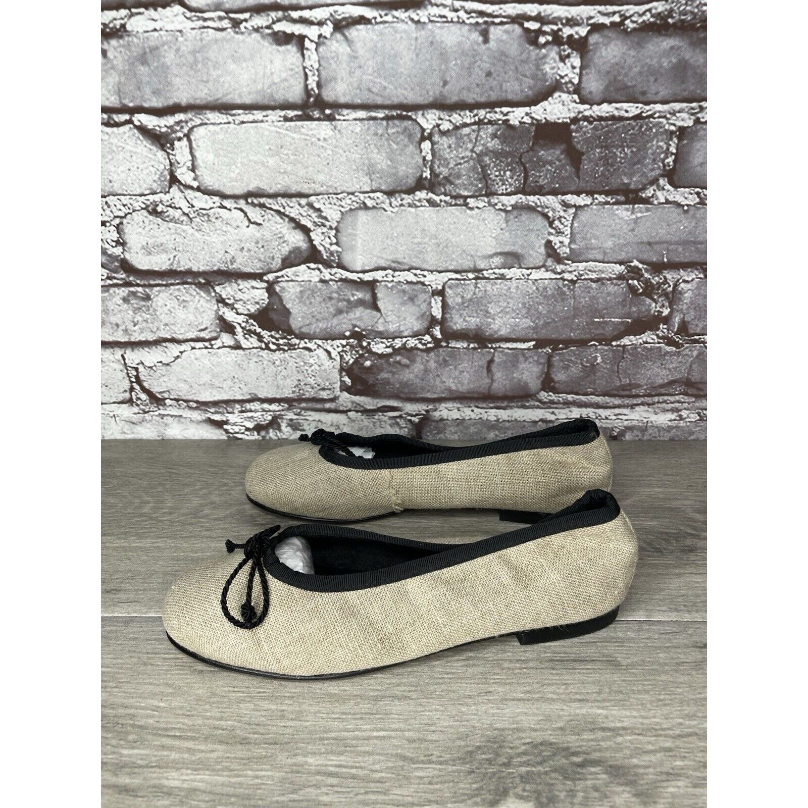 Other Kokua Tan Canvas Fabric Black Bow Casual Ballet Flats Shoes Size US 6.5 / IT 36.5 - 19 Thumbnail