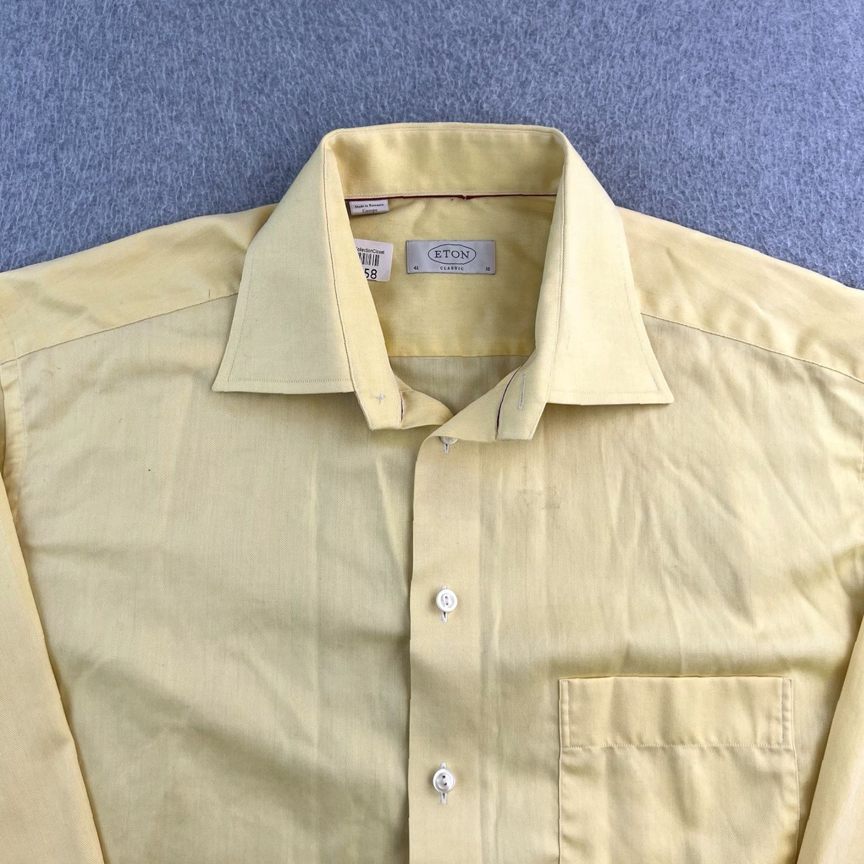 Eton Eton Dress Shirt Mens 16 Yellow Classic Long Sleeve Button Up Preppy Adult Shirt Mens Long Sleeve Yellow Color Casual Workwear 90s/style Size 42R - 4 Thumbnail