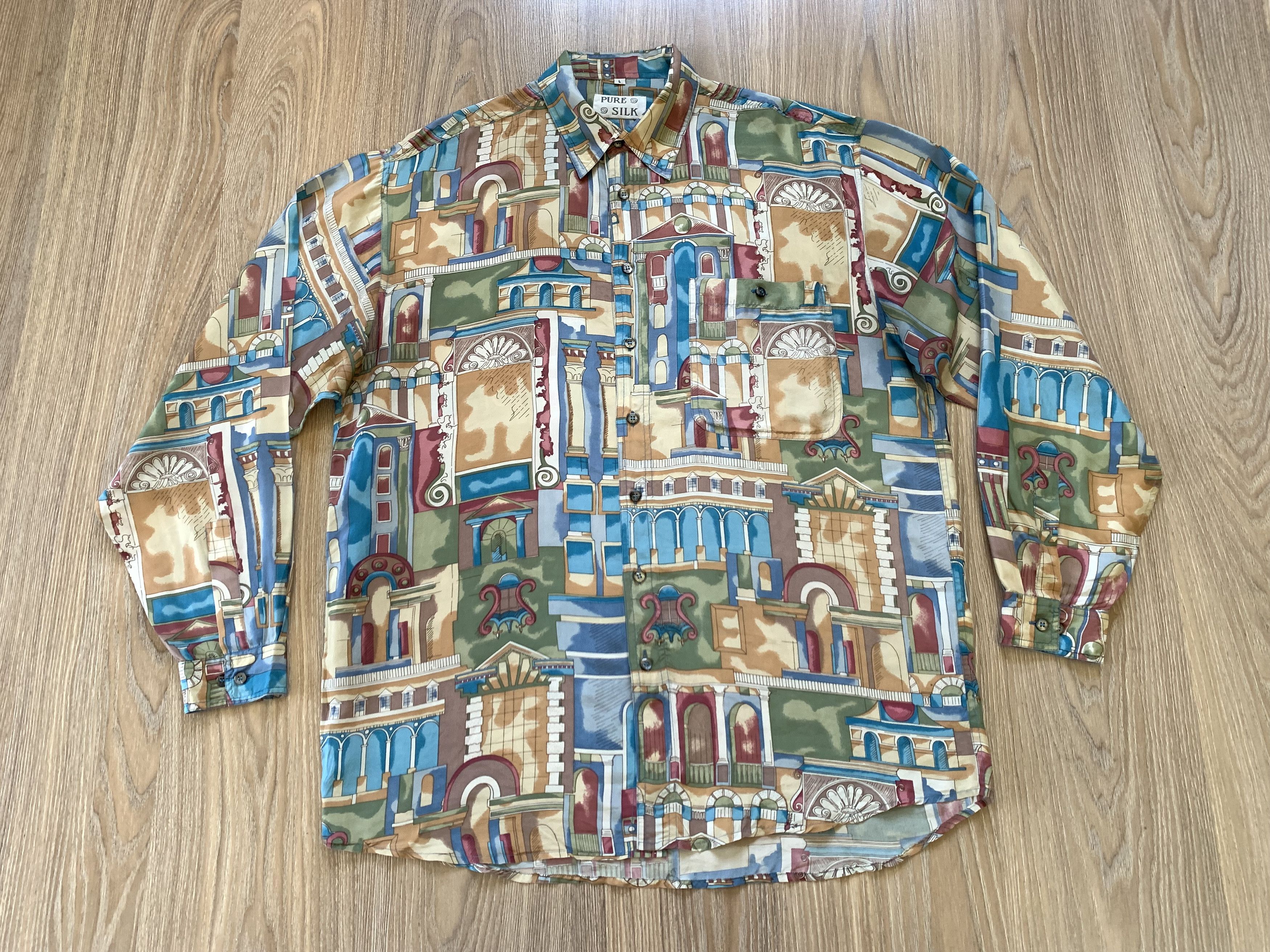 Vintage Pure Silk Light Printed Long Sleeve Shirt Size US L / EU 52-54 / 3 - 2 Thumbnail
