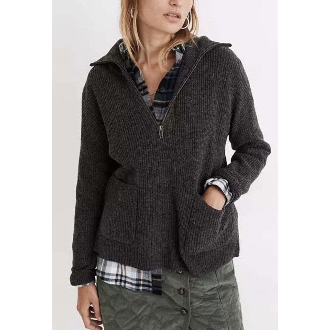 Madewell Madewell Women's XS Gray Knit 1/4 Zip High Neck Sweater Size XS / US 0-2 / IT 36-38 - 2 Thumbnail