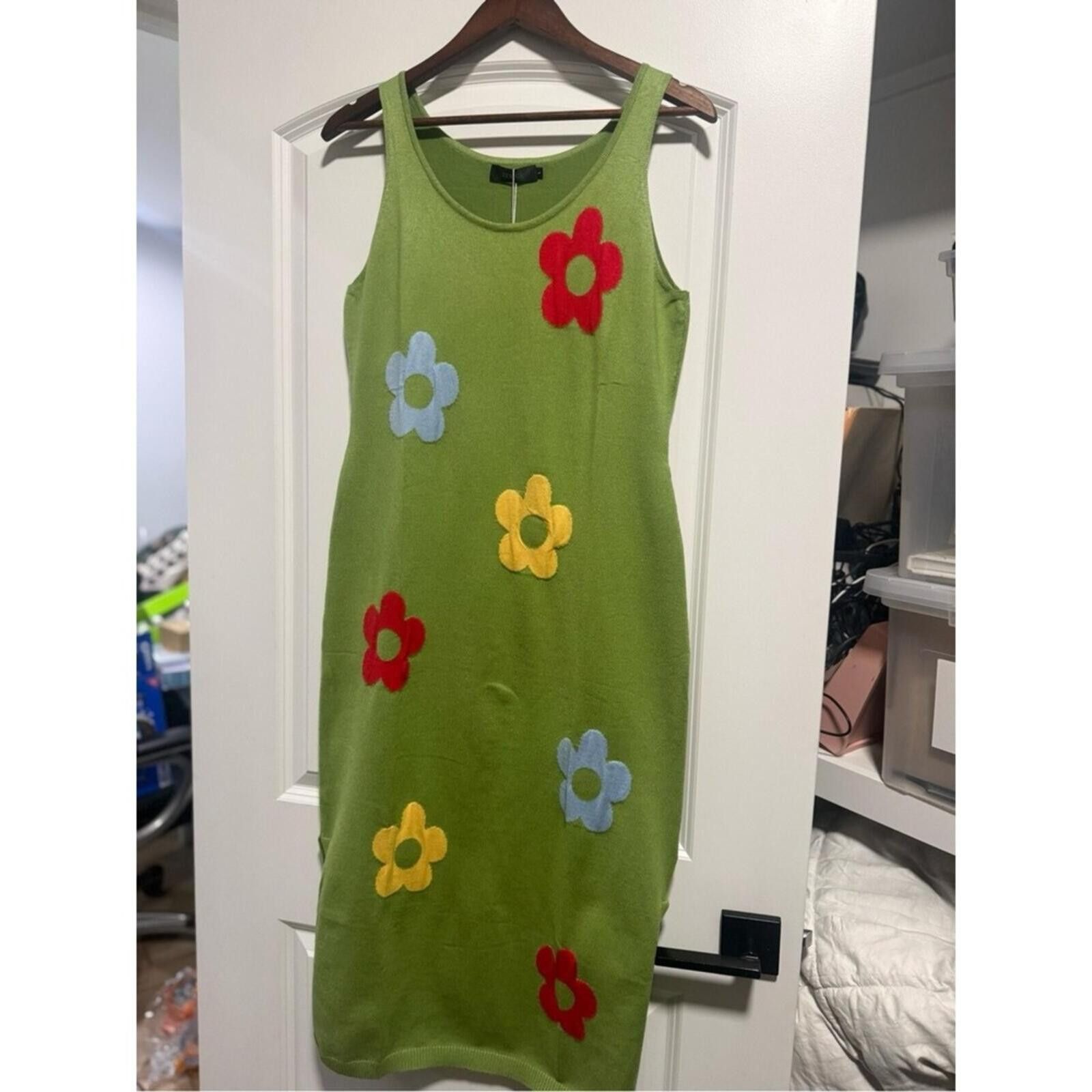 Other Zesica Green Floral Knit Mini Tank Dress Size L / US 10 / IT 46 - 4 Thumbnail
