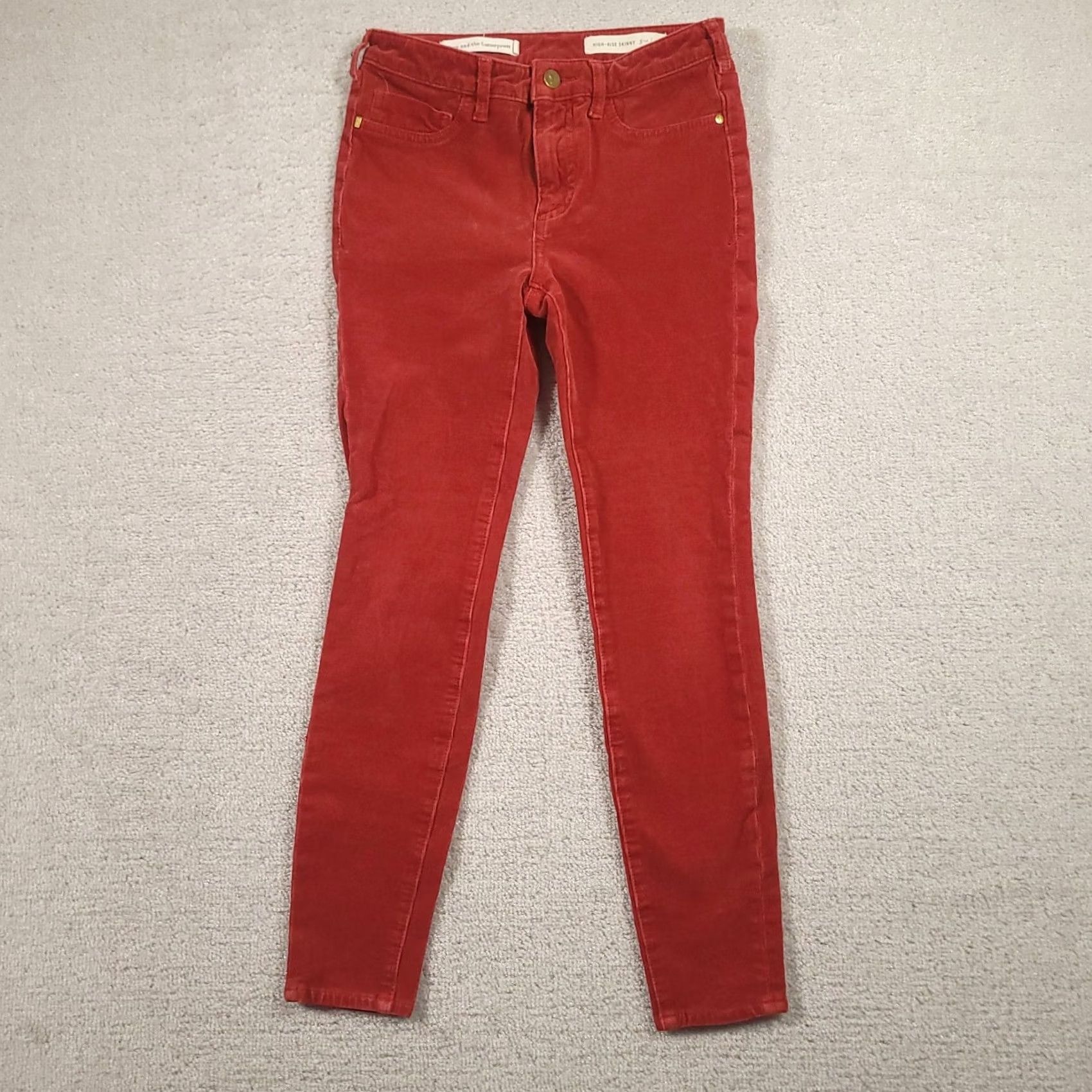 Vintage Pilcro And The Letterpress High Rise Skinny Corduroy Pants Womens 26 Red Size 26" / US 2 / IT 38 - 2 Thumbnail