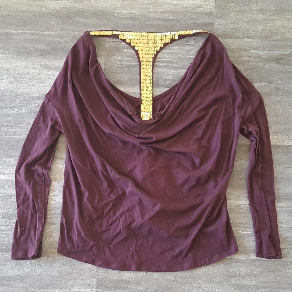 Designer Dark Burgundy Gold Detailed Long Sleeve Size S / US 4 / IT 40 - 2 Thumbnail