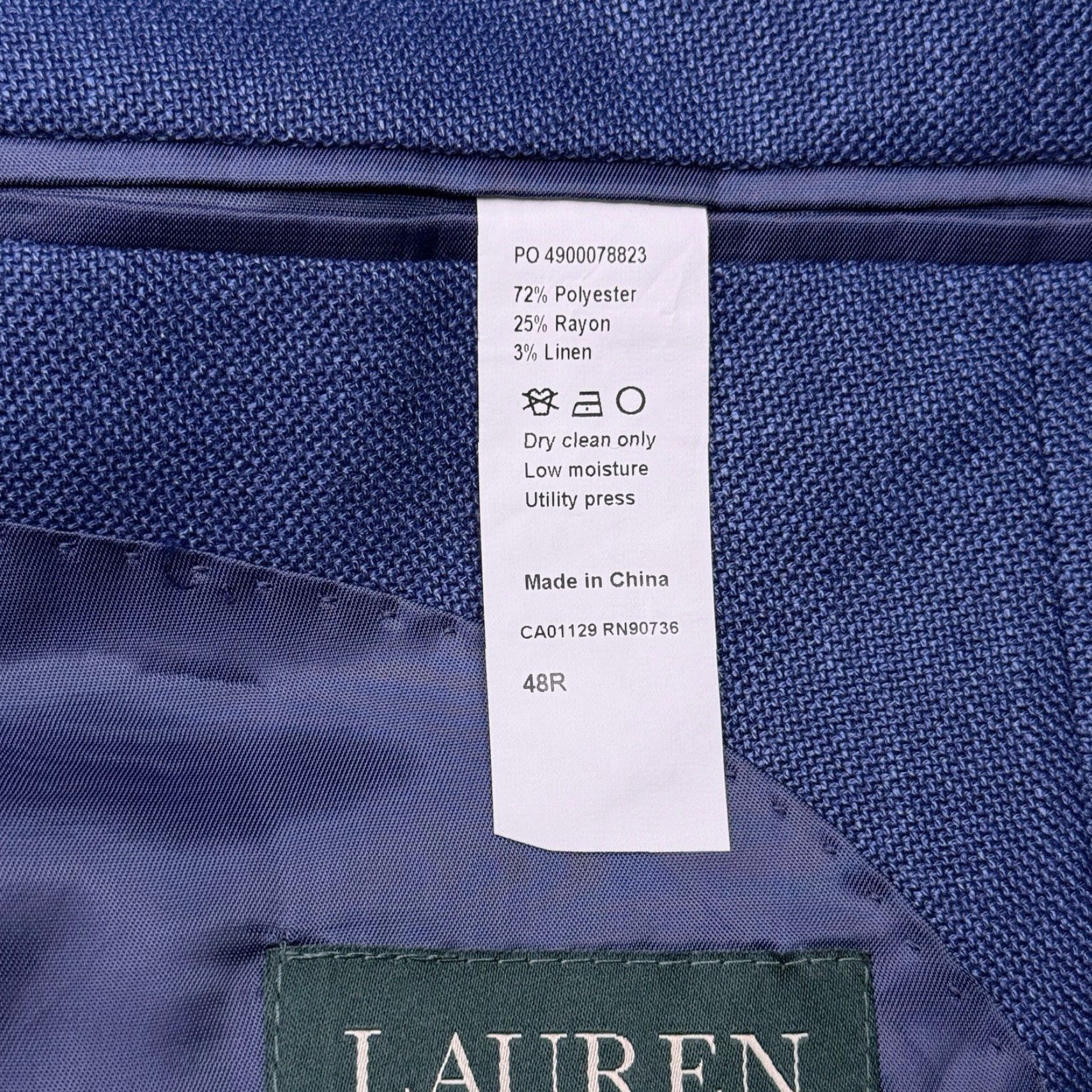 Ralph Lauren Lauren Ralph Lauren Blazer Sport Coat Linen Blend Blue 48R Men Regular Notch Lapel Single-Breasted Two-Button Size 48R - 7 Thumbnail