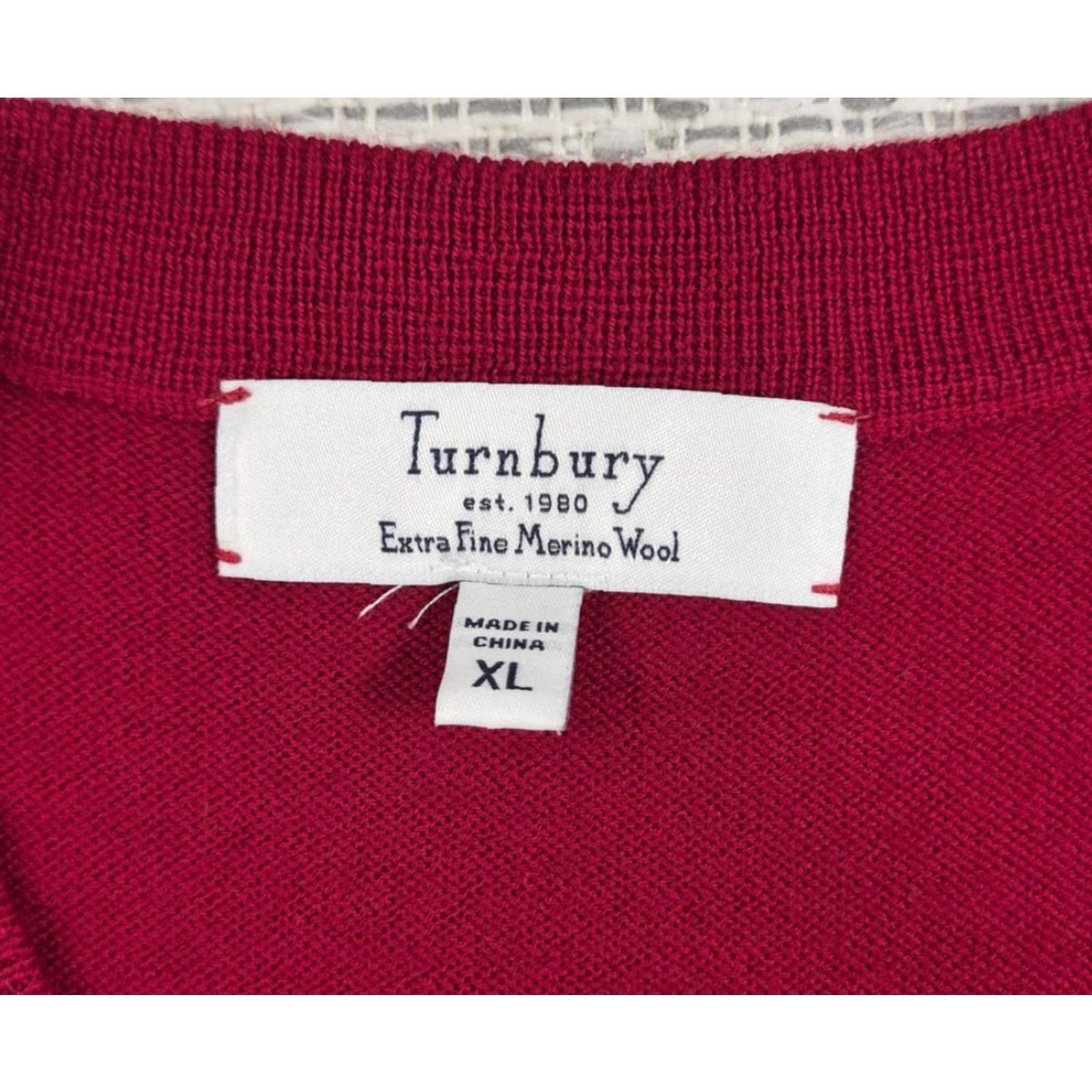 Vintage Turnbury Mens XL Red 100% Extra Fine Merino Wool V Neck Knit Sweater Vest Shirt Size US XL / EU 56 / 4 - 5 Thumbnail
