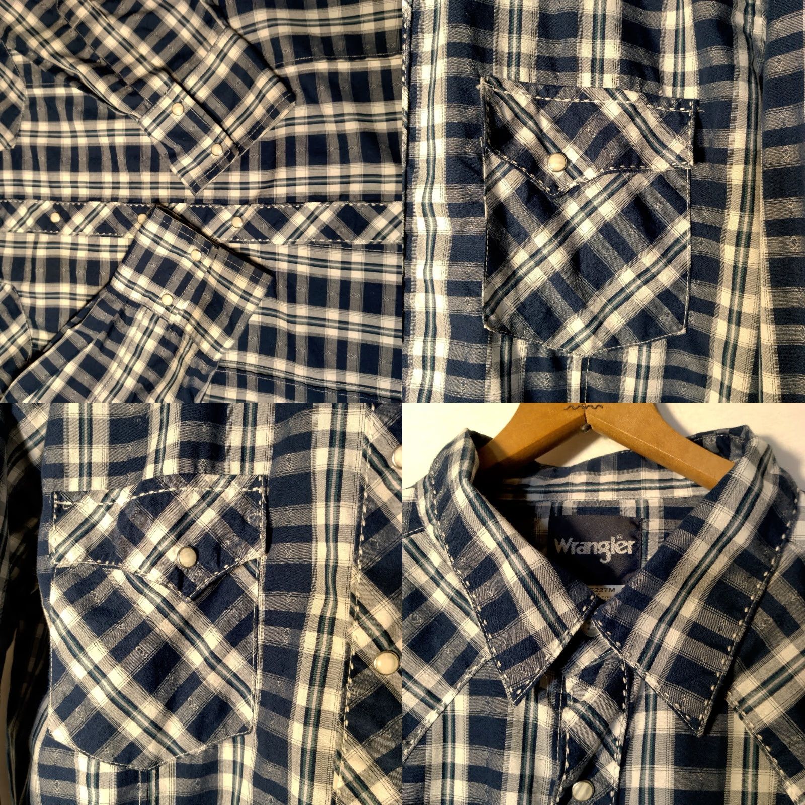 Wrangler WRANGLER Western Plaid Pearl Snap Shirt Men Large Blue Cowboy Rodeo Workwear Size US L / EU 52-54 / 3 - 8 Thumbnail