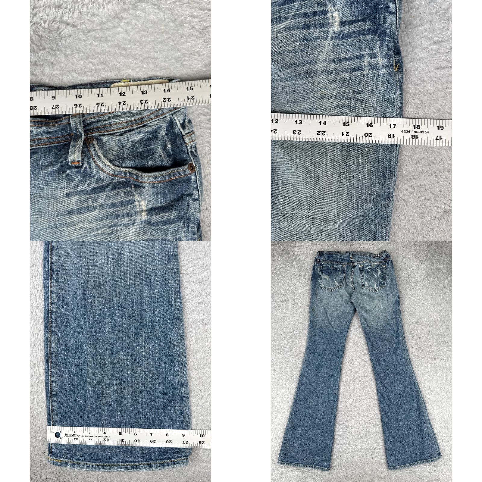 Denime 575 Denim Jeans Womens 29 Blue Medium Wash Mid Rise Flared Stretch Distressed 5-Pocket Pockets Size 29" - 9 Thumbnail