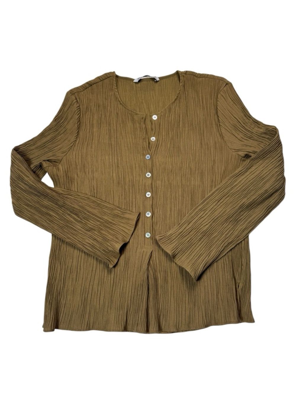 Zara Zara Crinkle Textured Button Olive Khaki Blouse Top Size L Size L / US 10 / IT 46 - 3 Thumbnail