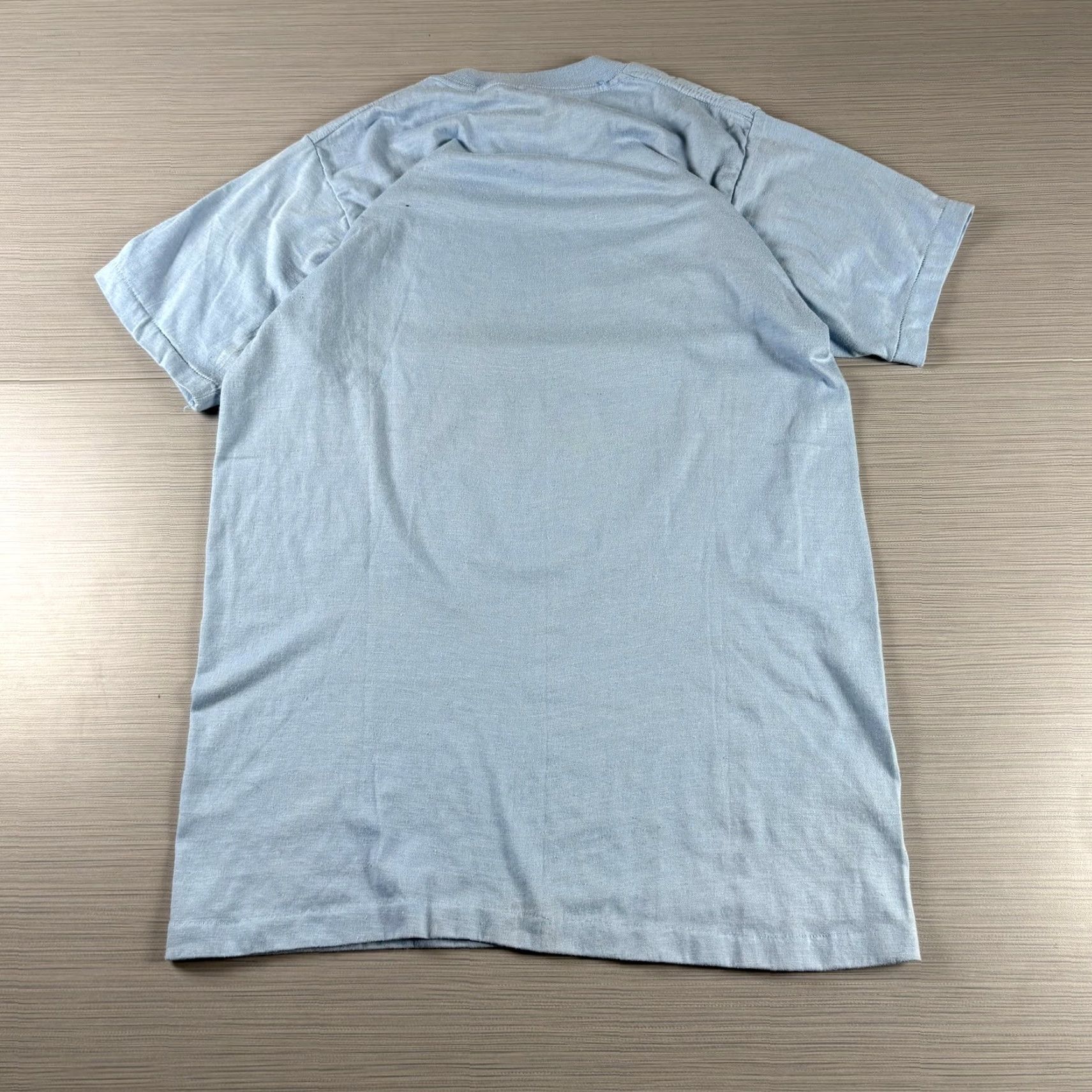 Farah VINTAGE Farrah Fawcett Shirt Mens Large Light Blue Made USA 1976 Pinup 70s Pro Arts T-Shirt Graphic Print Crew Neck Short Sleeve Cotton Polyester Size US L / EU 52-54 / 3 - 7 Thumbnail
