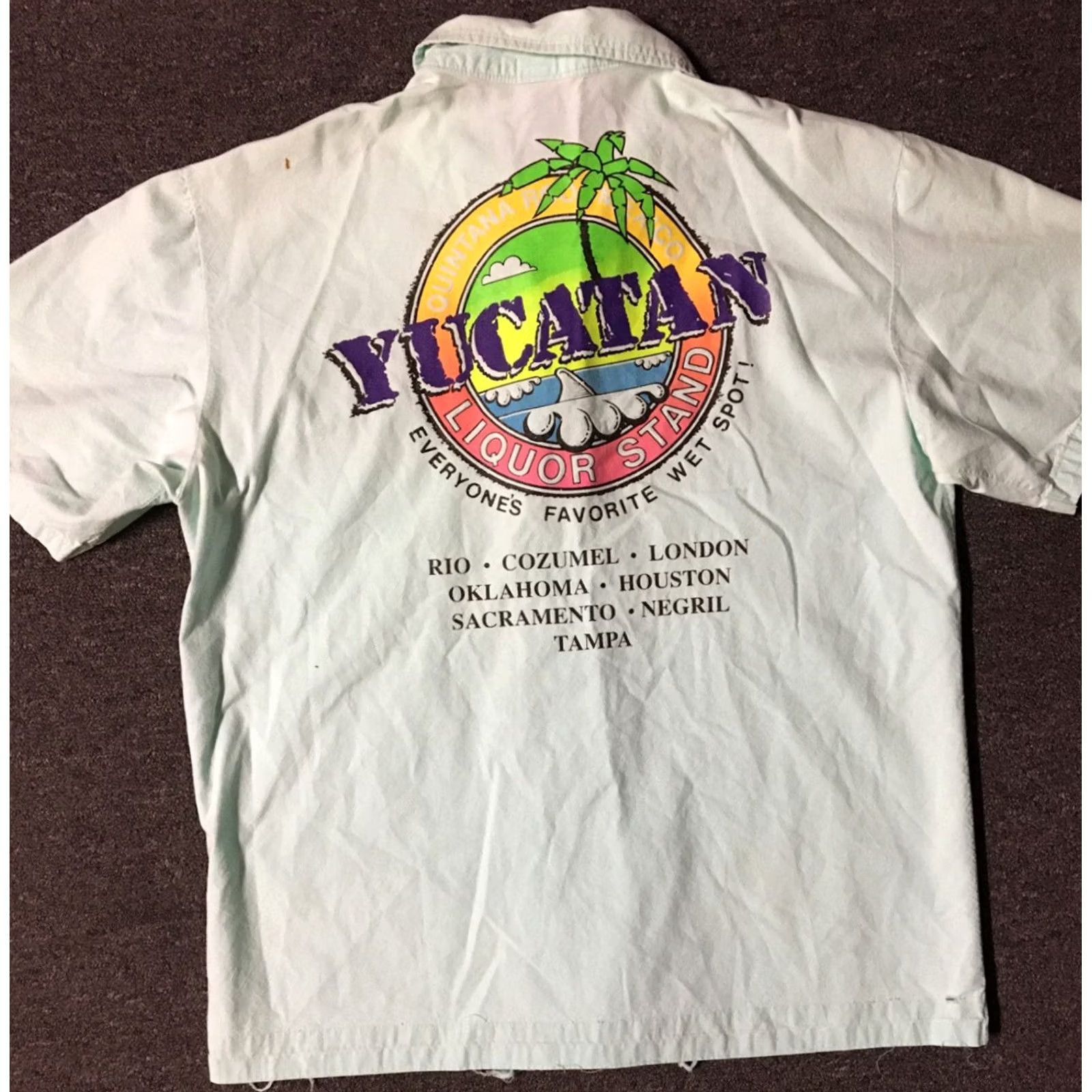 Vintage VINTAGE Quintana Roo Mexico Button Up Shirt L Green 90s Yucatan Liquor Stand Everyone’s Favorite Wet Spot Funny Beer Mens Shirt Size US L / EU 52-54 / 3 - 2 Thumbnail