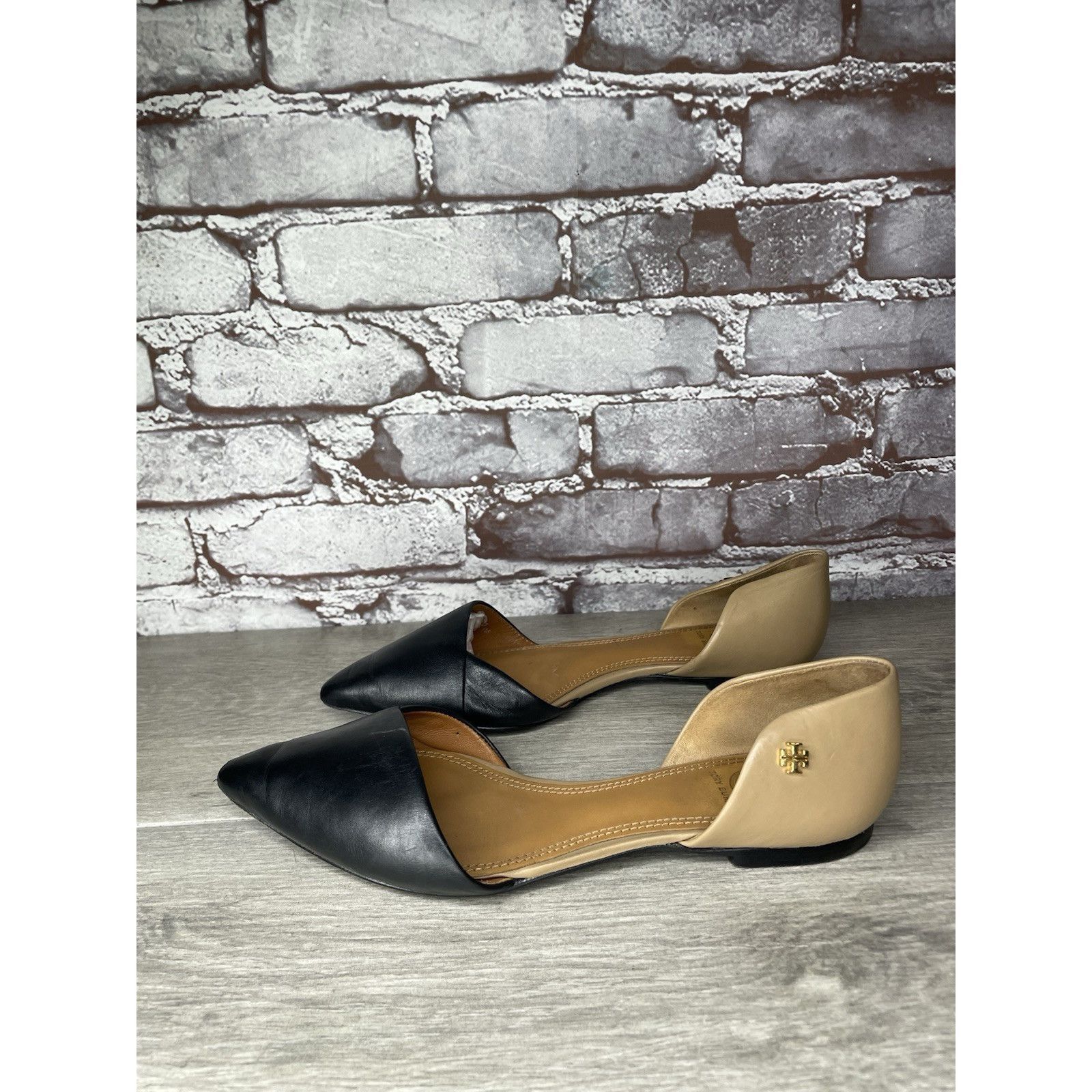 Tory Burch Tory Burch Viv D'Orsay Black Nude Leather Pointed Toe Flats Size US 7 / IT 37 - 18 Thumbnail