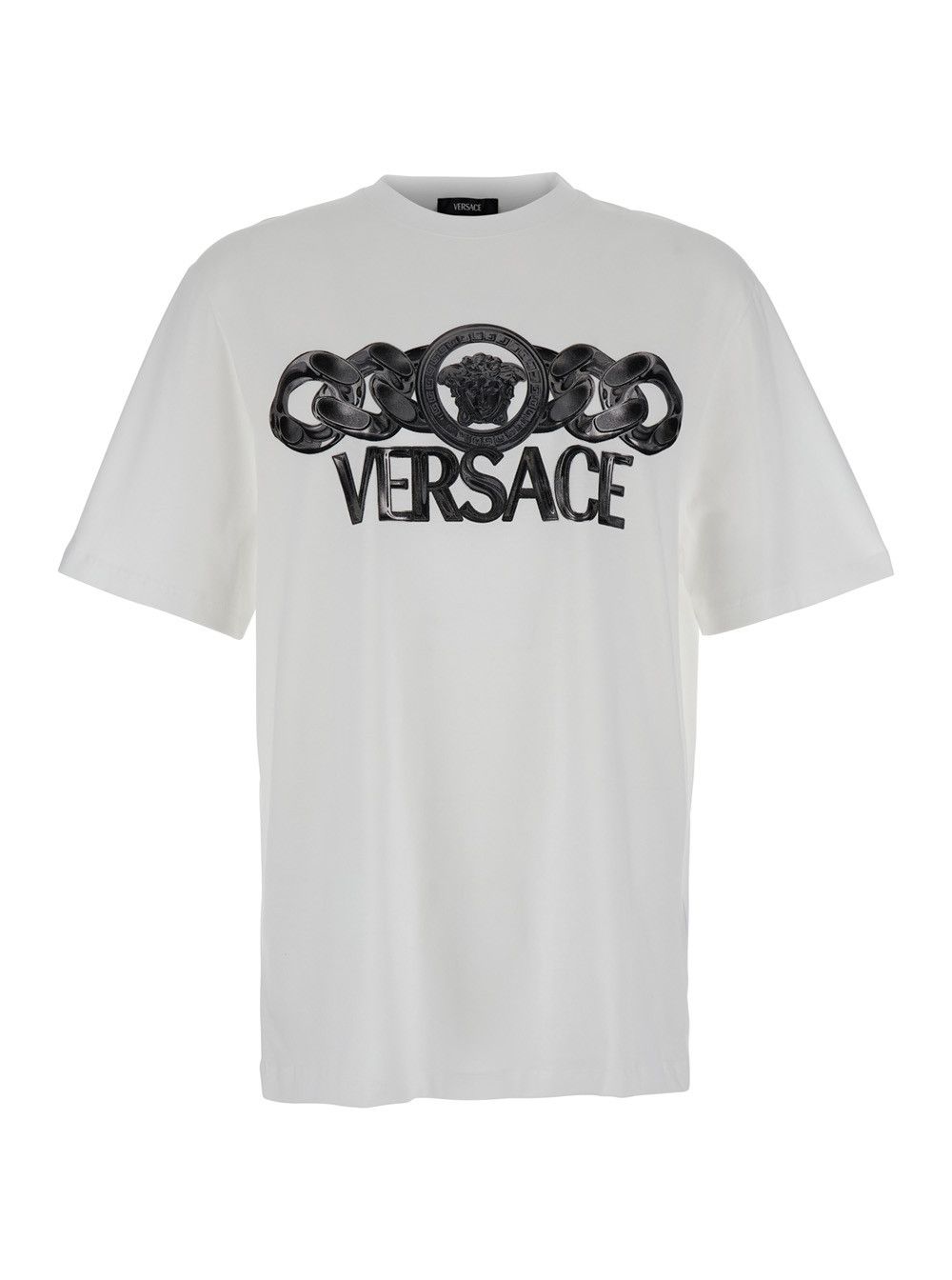 Versace White T-Shirt with Medusa Head Logo Print on the Front in Cotton Man Size US L / EU 52-54 / 3 - 1 Thumbnail