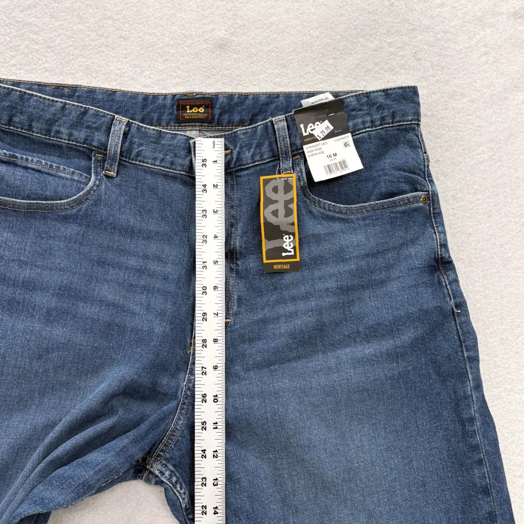 Lee Lee Heritage Straight Jeans Womens 16 Blue Medium Wash High Rise Stretch NWT Size 38" / US 16 / IT 52 - 7 Thumbnail