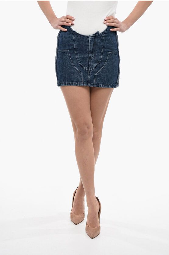 image of Off White Denim Motorcycle Mini Skirt With Cutout in Blue, Women's (Size 26)