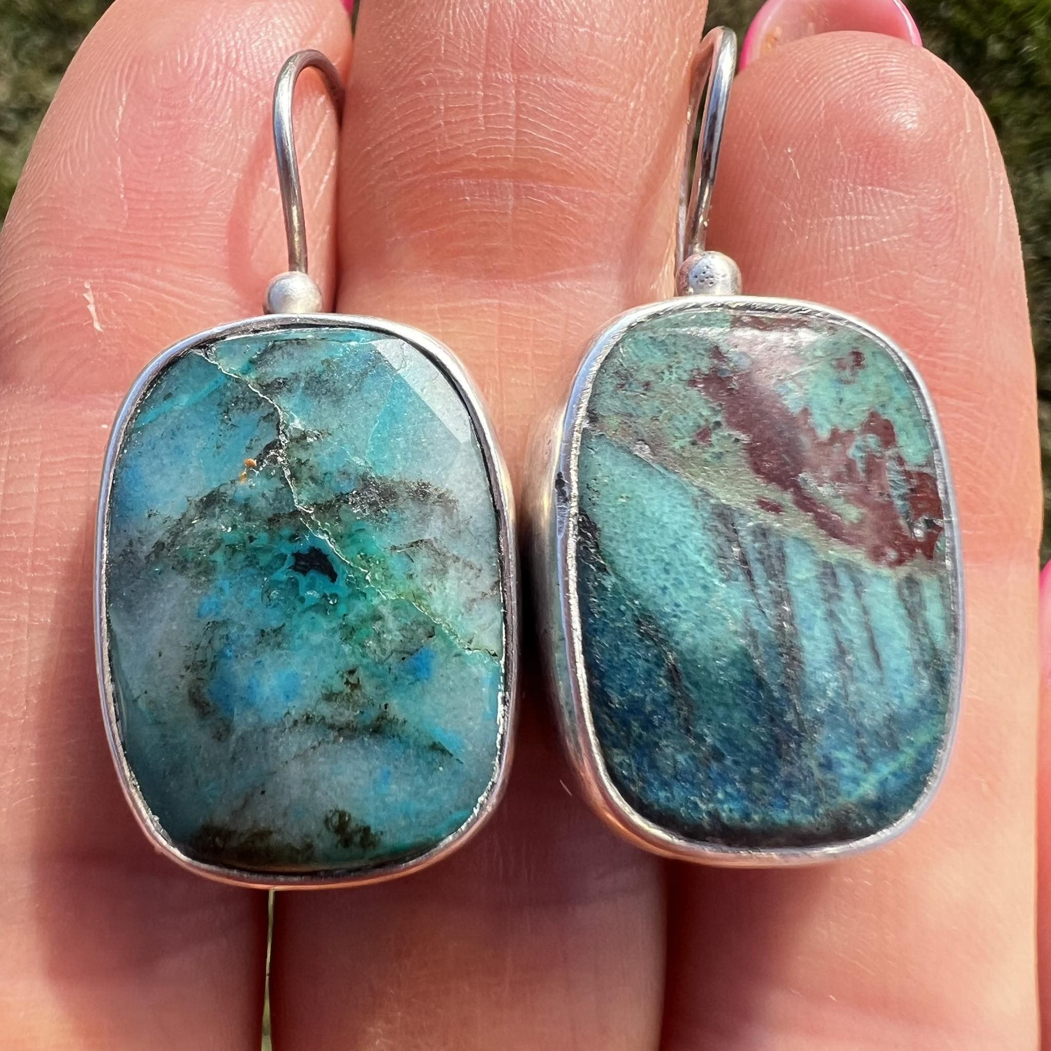 Jewelry × Vintage Vintage Silver 800 Stud Earrings Natural Chrysocolla Stone Size ONE SIZE - 2 Thumbnail