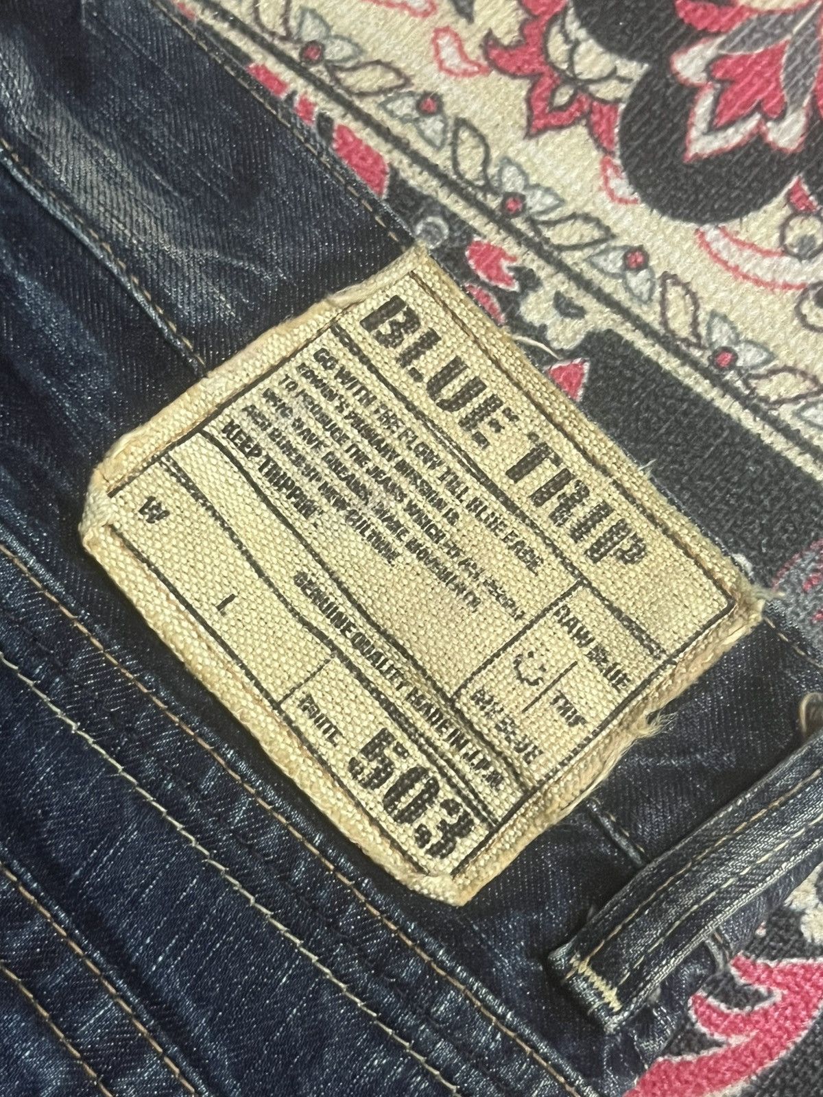 Number (N)ine Edwin 503 Japan Blue Trip Dark Blue Frayed Leg Flare Jeans Size US 30 / EU 46 - 8 Thumbnail