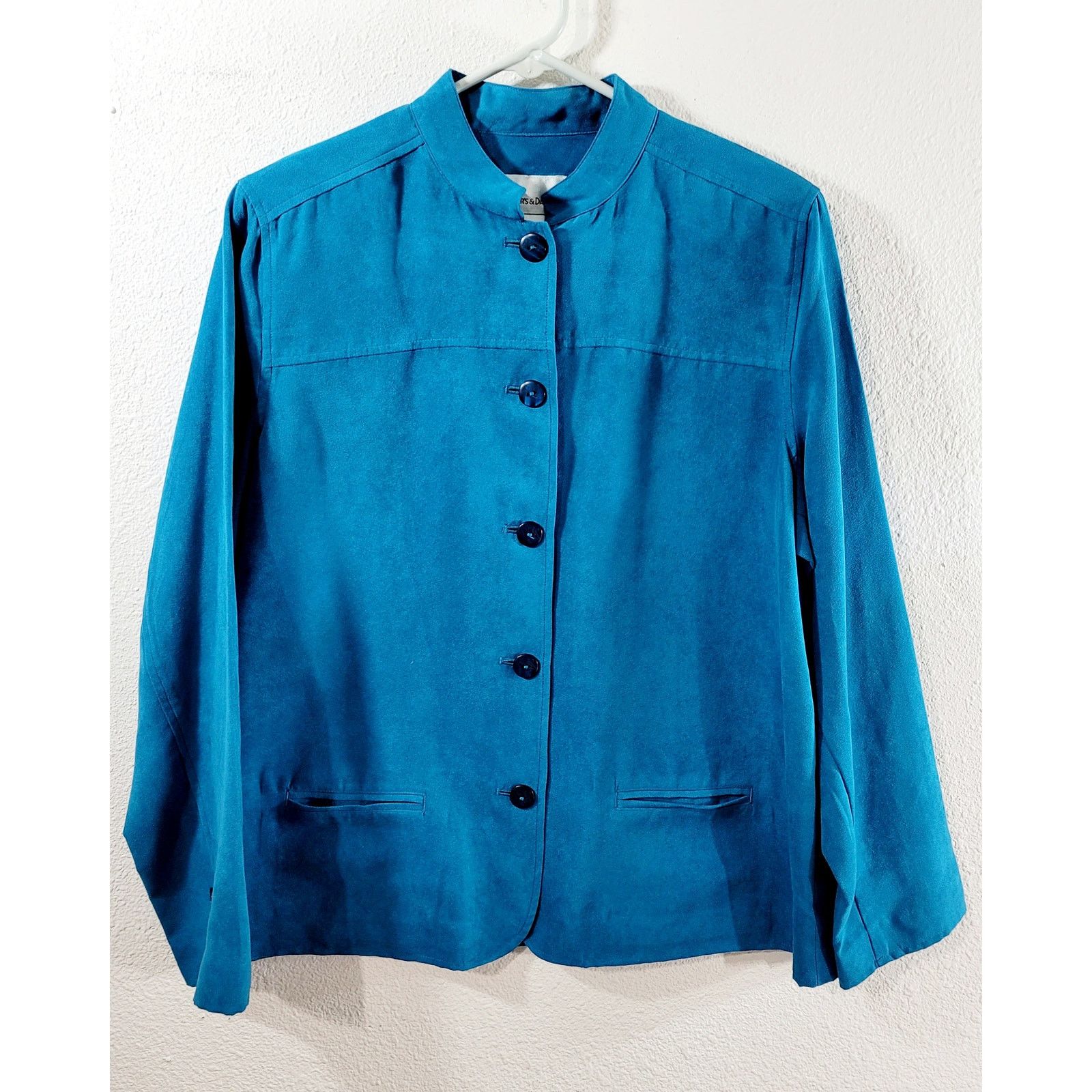 Other Draper's & Damon's Blue Teal Suede Button Up Blazer Large Size L / US 10 / IT 46 - 8 Thumbnail