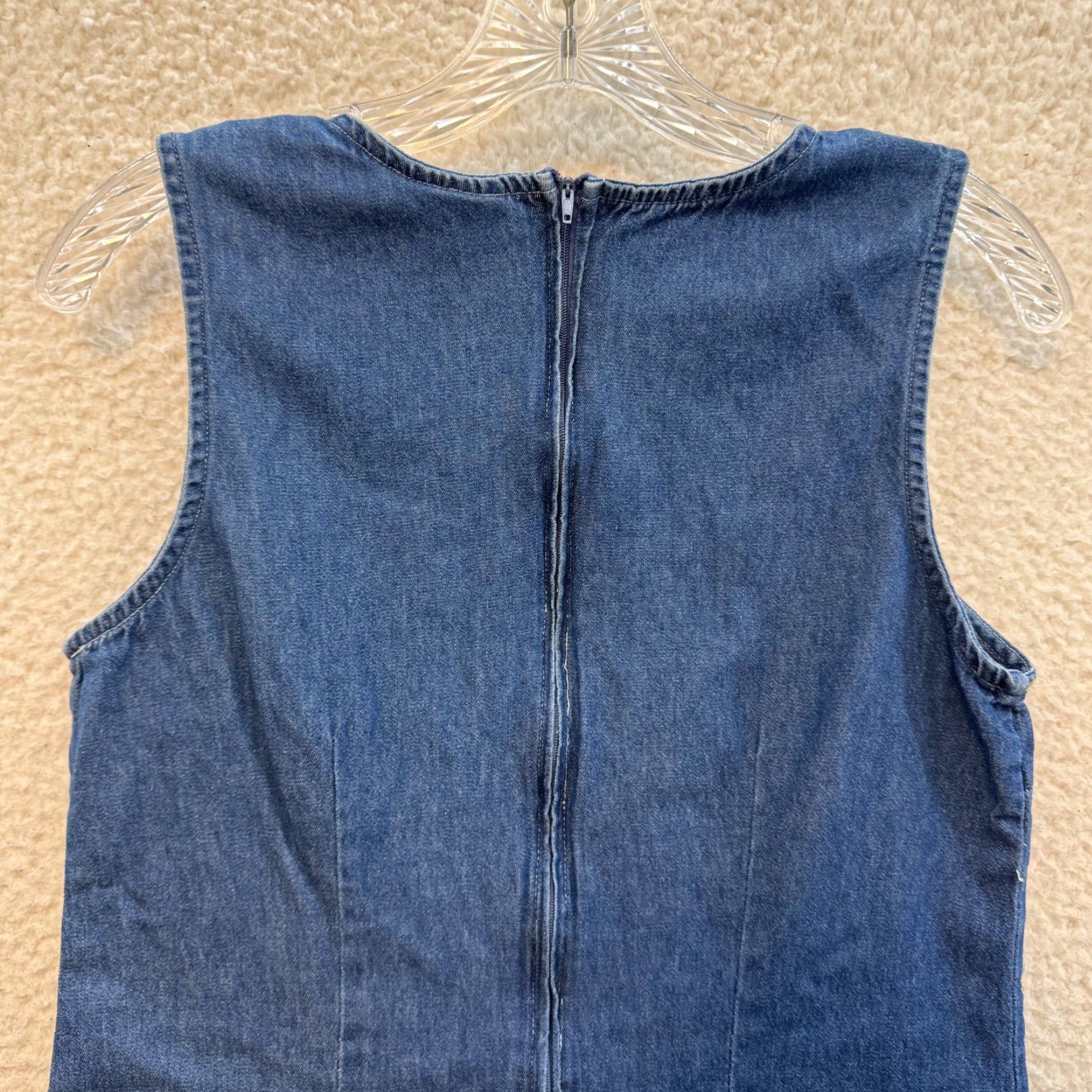 Denime VINTAGE True Blue Denim Dress 6 Medium Sheath Chambray Ditsy Floral Cottagecore 1990s Womens Dress Size M / US 6-8 / IT 42-44 - 4 Thumbnail