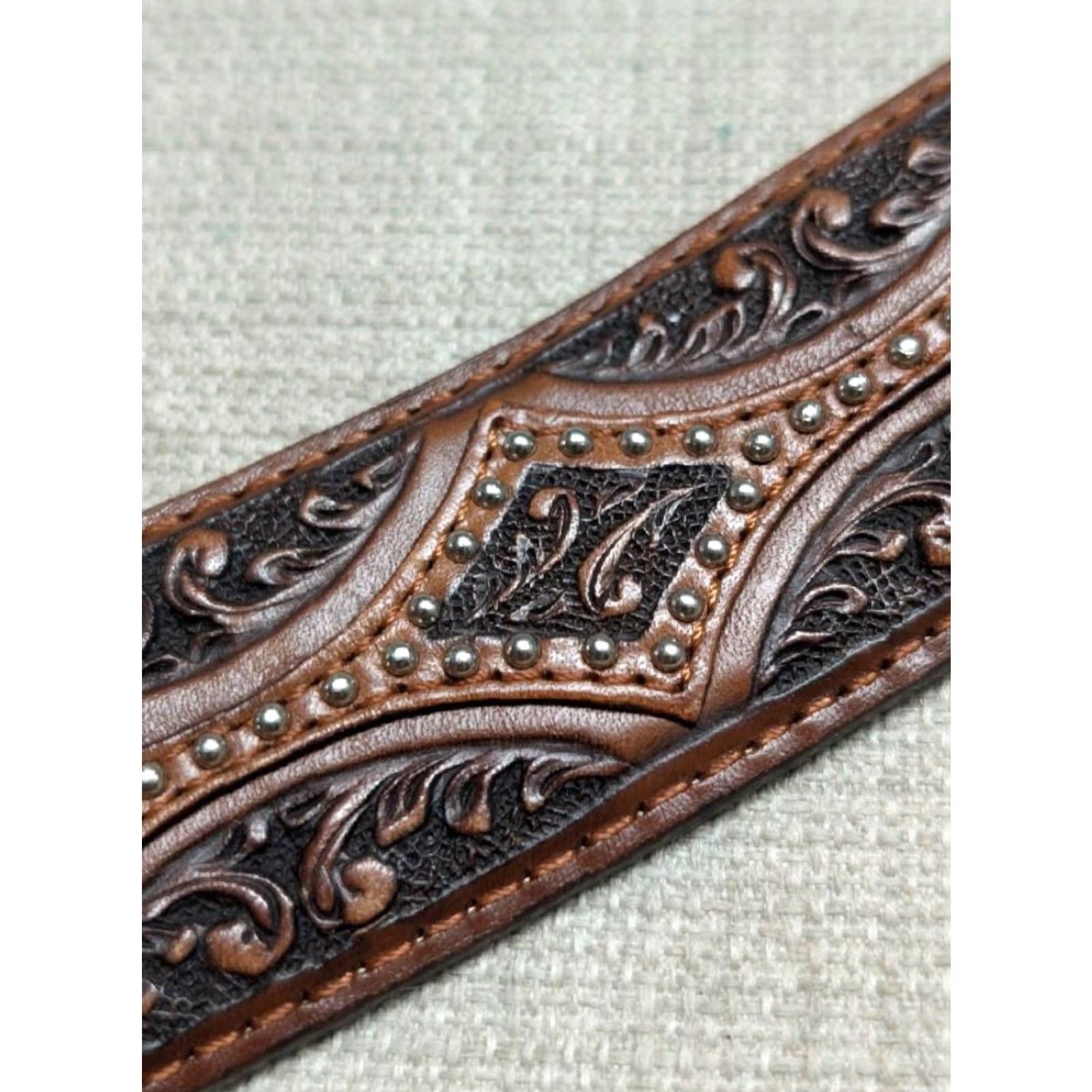 Vintage VINTAGE Justin Western Belt Leather 36 Brown Studded Tooled Buckle Men Belt Size 36 - 4 Thumbnail