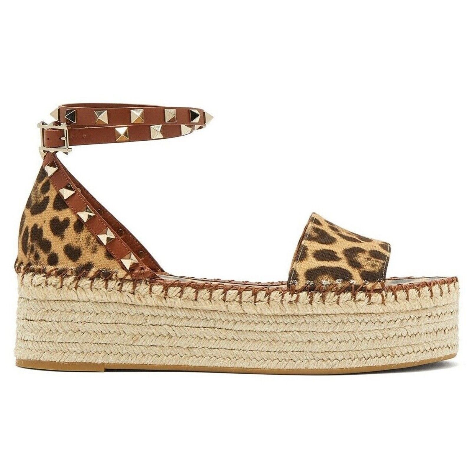 Valentino Valentino Rockstud Leopard Black Ankle Strap Platform Size US 8 / IT 38 - 1 Thumbnail