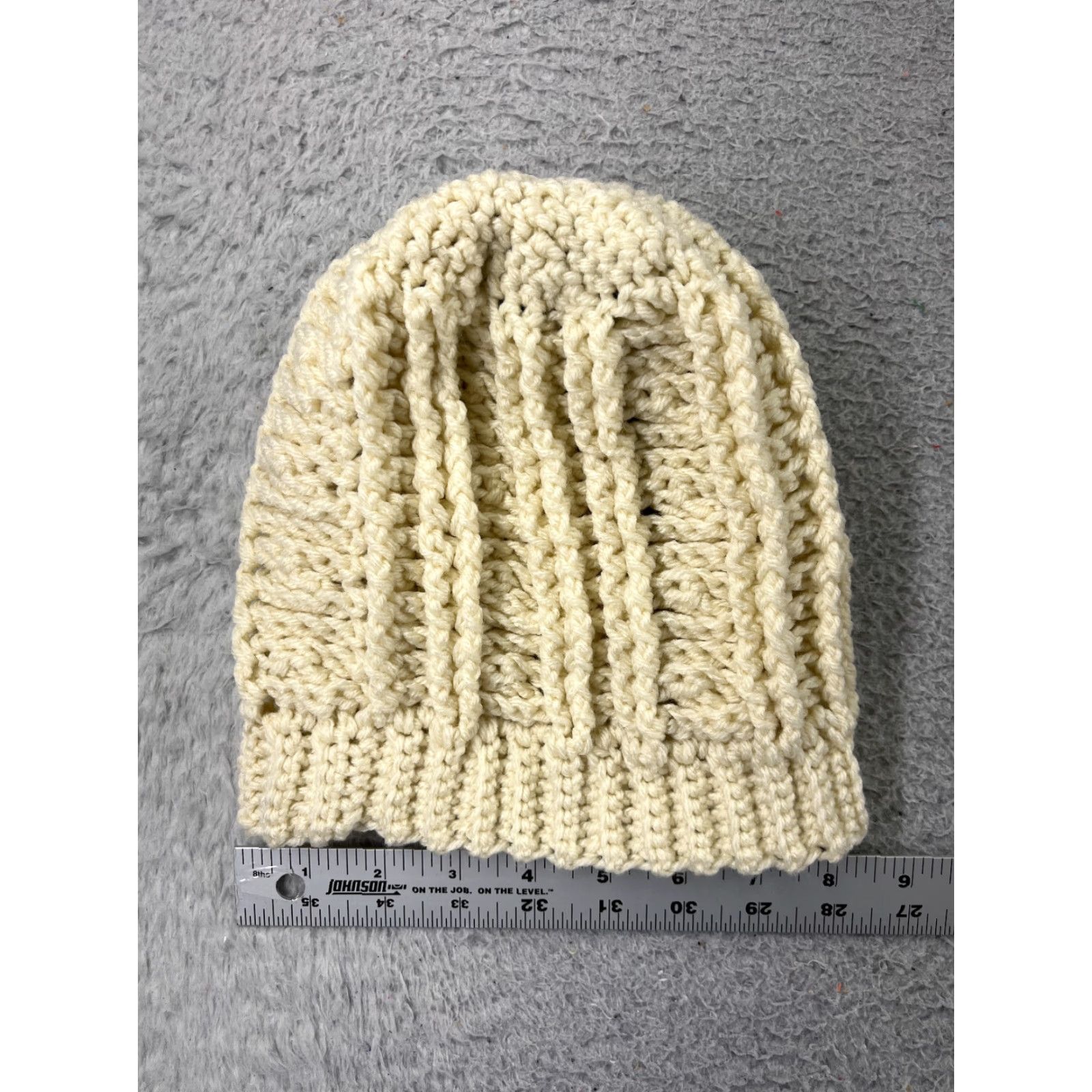 Vintage Womens Beanie Toque Ivory Cable Knit Acrylic Ski Pom One Size Size ONE SIZE - 4 Thumbnail