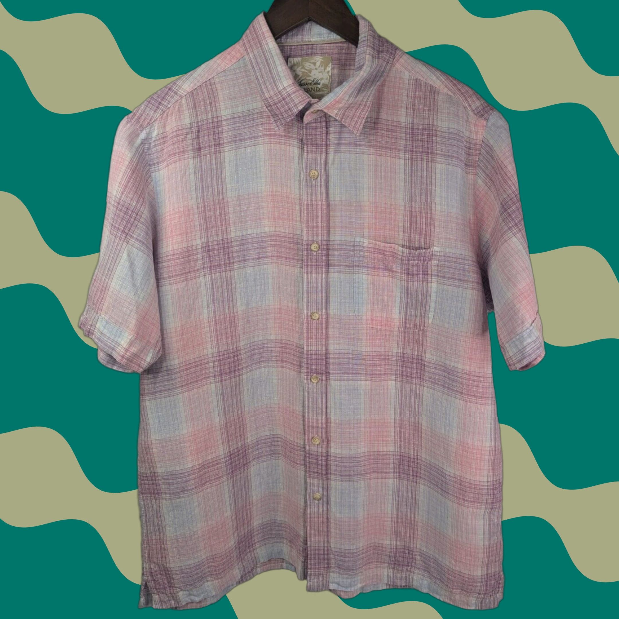 Tasso Elba Tasso Elba Shirt Men's Large Pink Linen Short Sleeve Button-Up Plaid Collared Casual Shirt (Button) Size US L / EU 52-54 / 3 - 1 Thumbnail