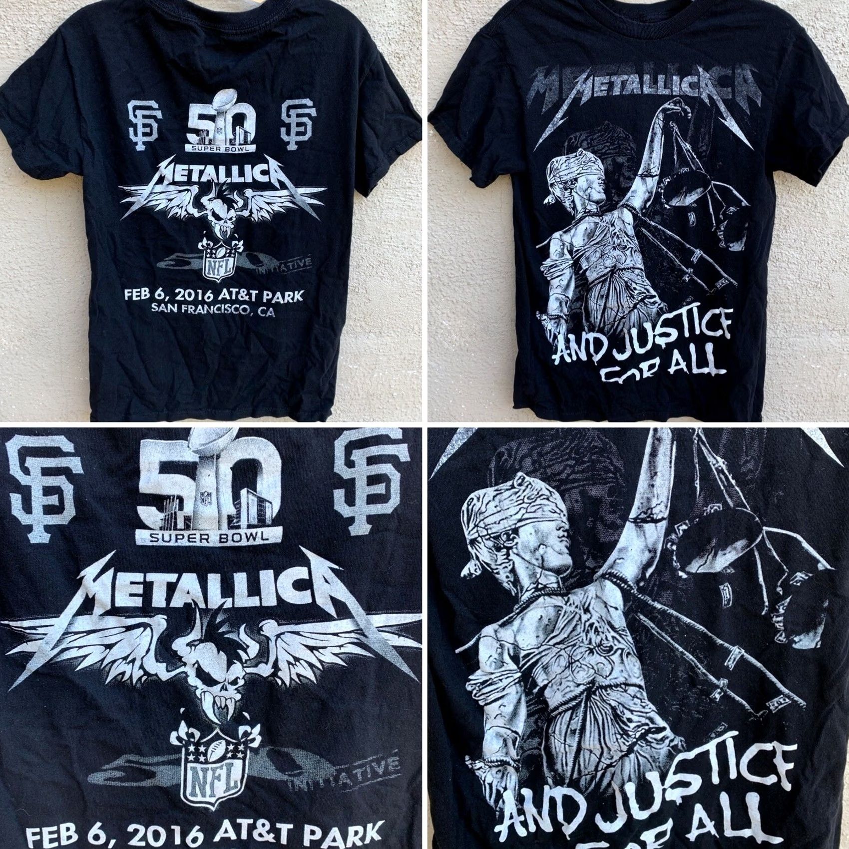 Vintage VINTAGE Metallica And Justice For All Super Bowl 50 2016 San Francisco T-Shirt S Mens Black Short Sleeve Crew Neck Graphic Tee Concert Size US S / EU 44-46 / 1 - 2 Thumbnail