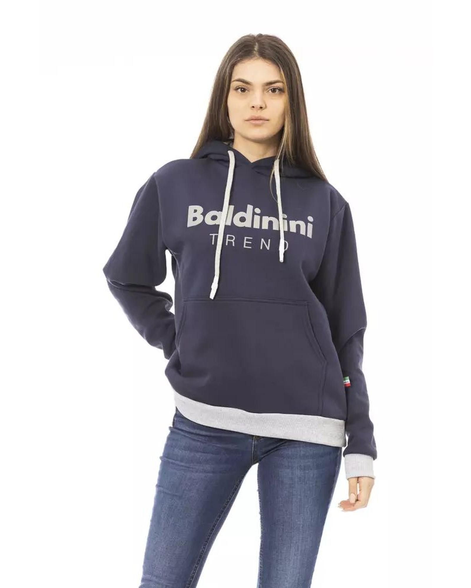 image of Baldinini Logo Hoodie With Maxi Front Pocket in Blue, Women's (Size Medium)