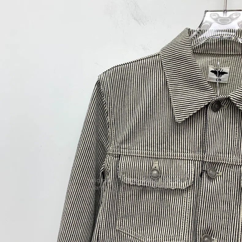 Dior Dior Colour-matched striped bee embroidered cotton lapel s Size XS / US 0-2 / IT 36-38 - 3 Thumbnail