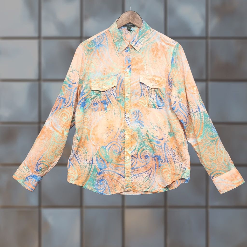 CO VINTAGE LRL Lauren Jeans Co Top Womens Large Button Up Roll Tab Sleeves Lightweight Blouse Womens Boys? Size L / US 10 / IT 46 - 1 Thumbnail
