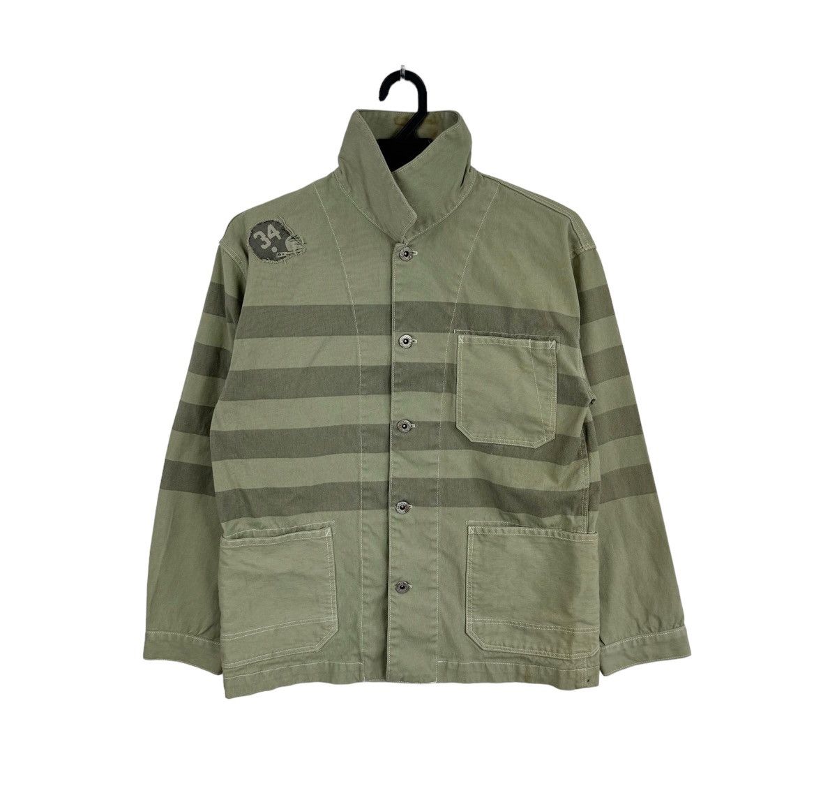 Japanese Brand Olive Green Bowl Stripe Military Style Jacket Size US S / EU 44-46 / 1 - 1 Thumbnail