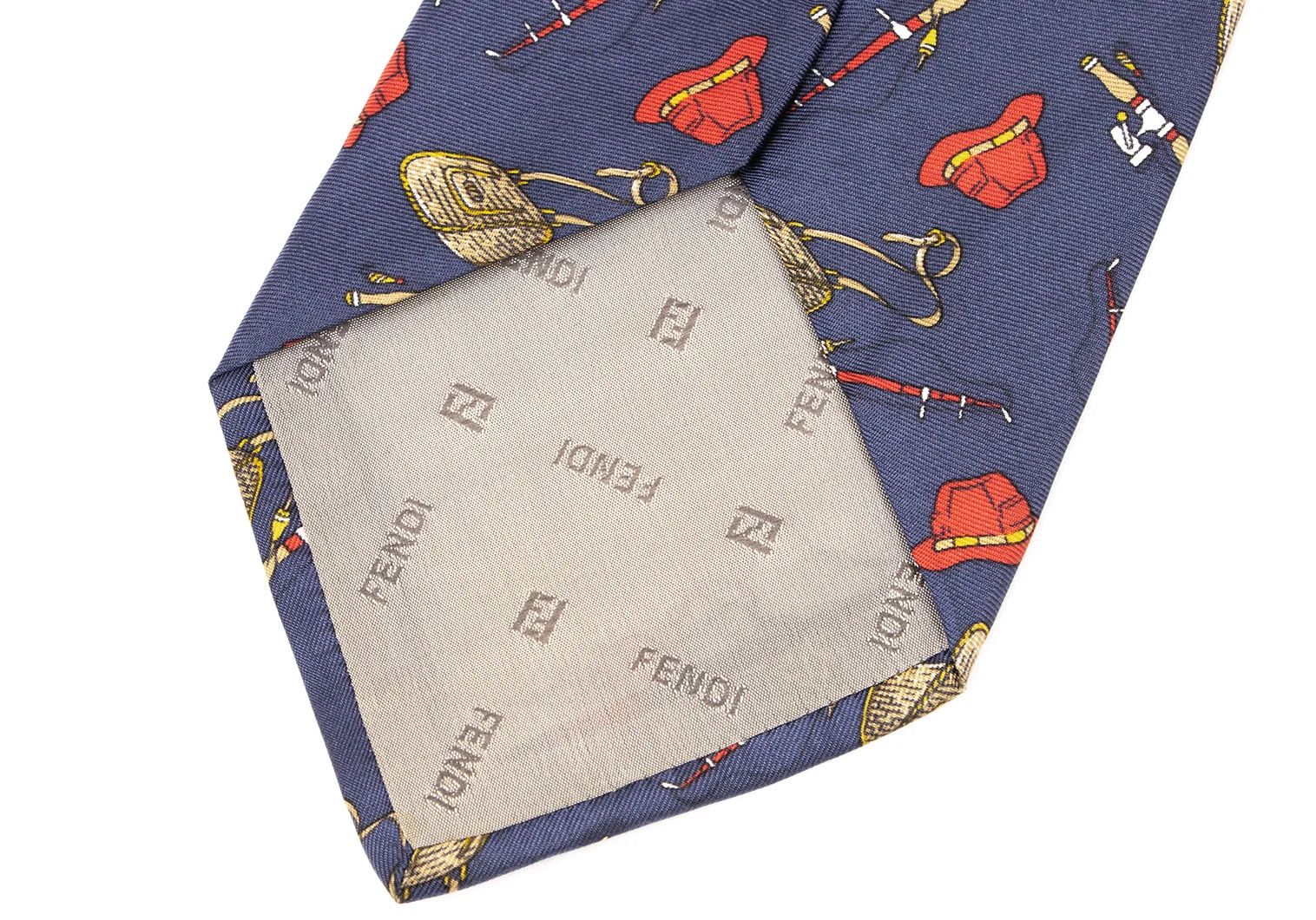 Fendi Fishing Print Silk Tie in Navy and Red Size ONE SIZE - 7 Thumbnail