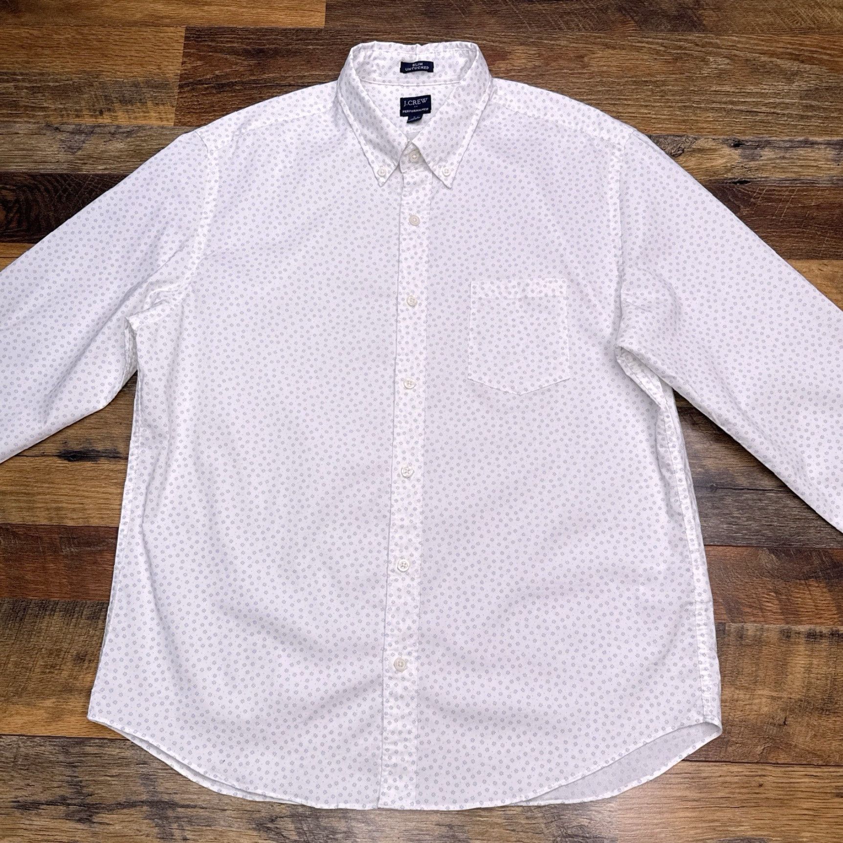 J.Crew J. CREW Shirt Mens Large White Slim Untucked Button-Up Knit Stretch Cotton Blend Geometric Pattern Button-Down Collar All Seasons Casual Shirt Size US L / EU 52-54 / 3 - 3 Thumbnail