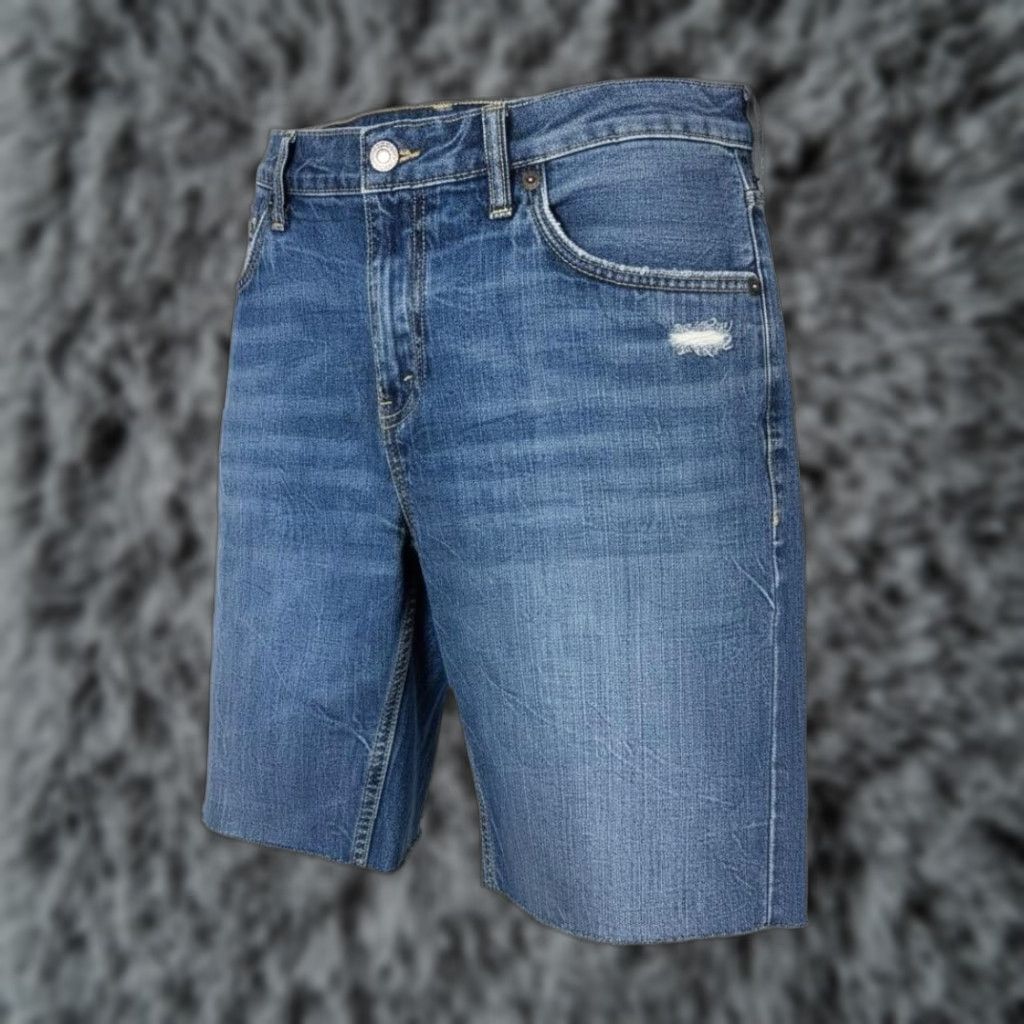Levi's VINTAGE Levi's 502 Regular Taper Denim Shorts Mens 30 Distressed Blue Raw Hem Bermuda 8in Zipper Button USA Mens Size US 30 / EU 46 - 1 Thumbnail