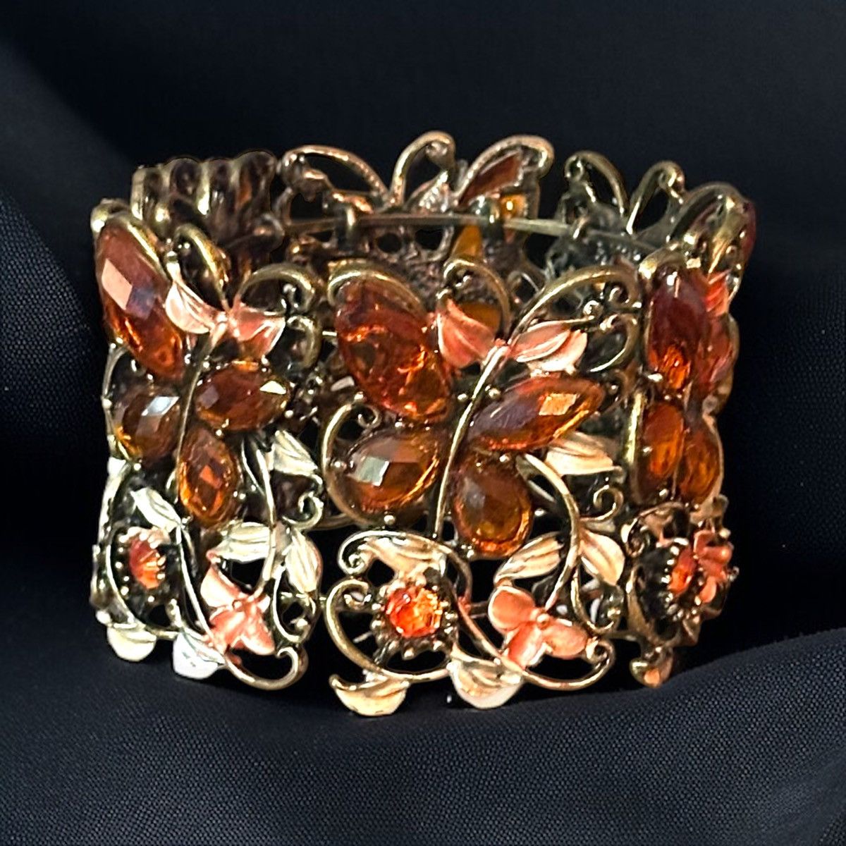 Other Wide filigree flowers & gemstone butterflies cuff bracelet Size ONE SIZE - 1 Thumbnail