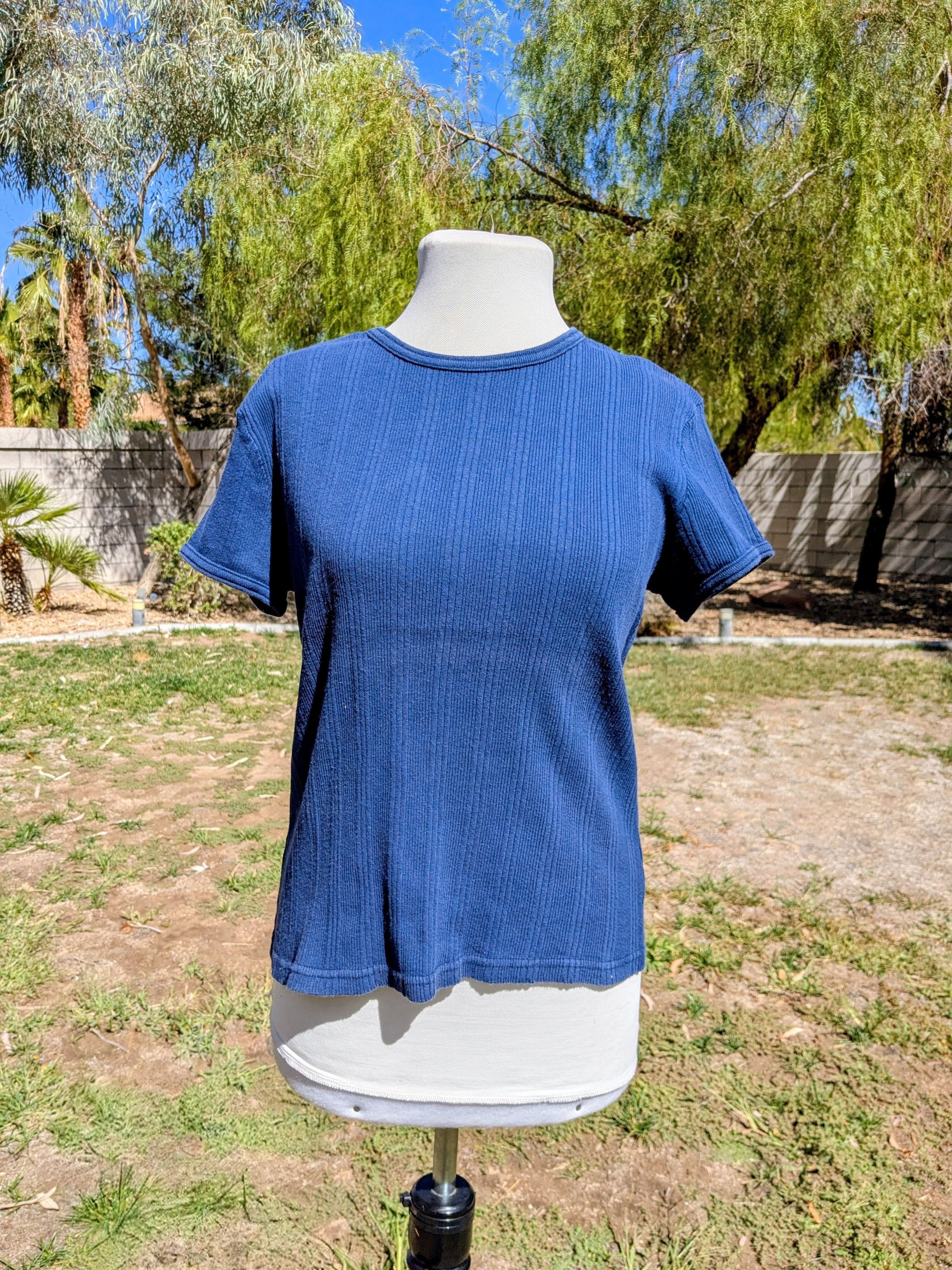 Other Vintage Xhilaration Ribbed Textured S/S Cotton Petite Shirt Size L / US 10 / IT 46 - 1 Thumbnail