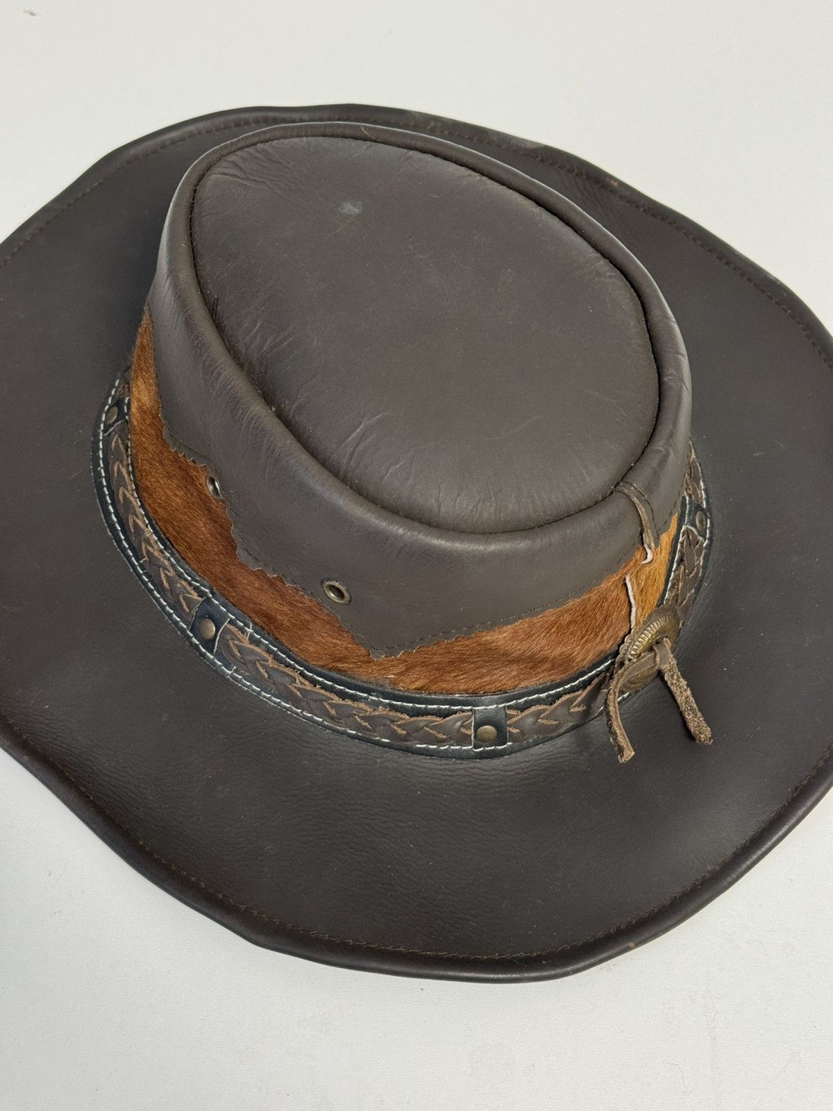 Other Kanga-Rou Brown Leather Outback Hat Vintage Australian Style Size ONE SIZE - 9 Thumbnail