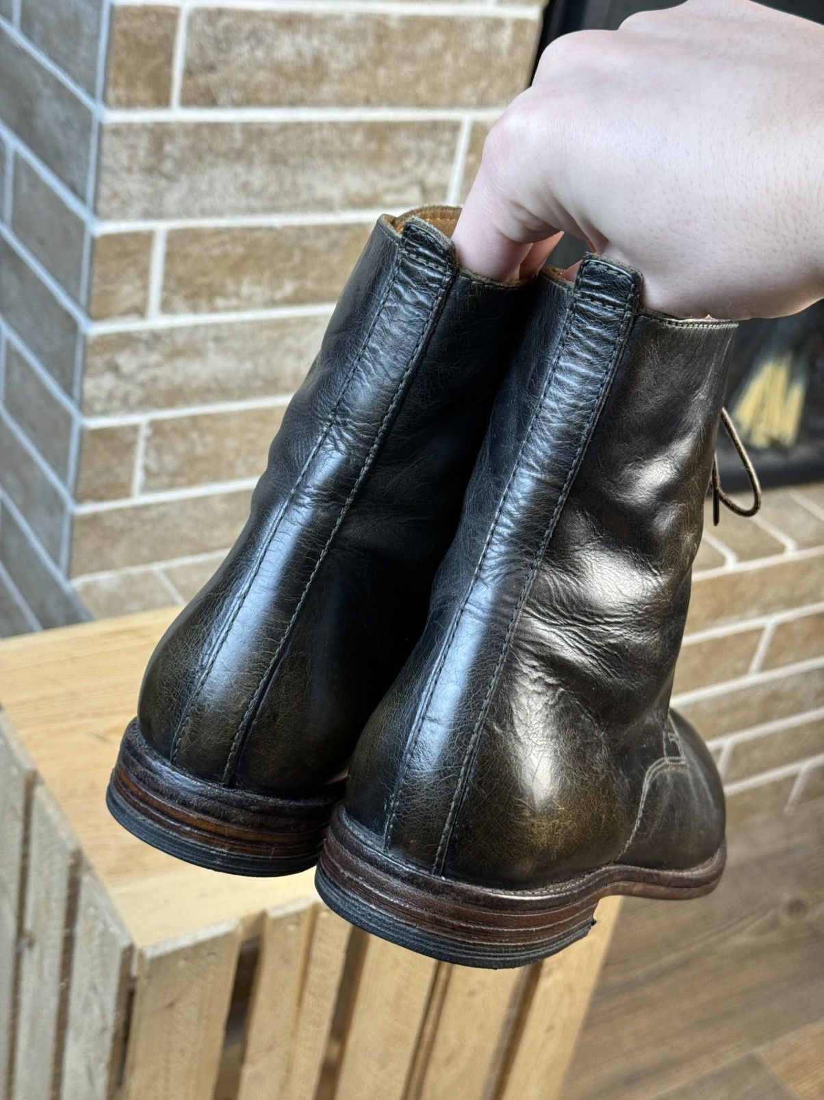 MoMA × Vintage Moma Dark Green Leather Laces Ankle Zip Boots Size US 8 / IT 38 - 8 Thumbnail